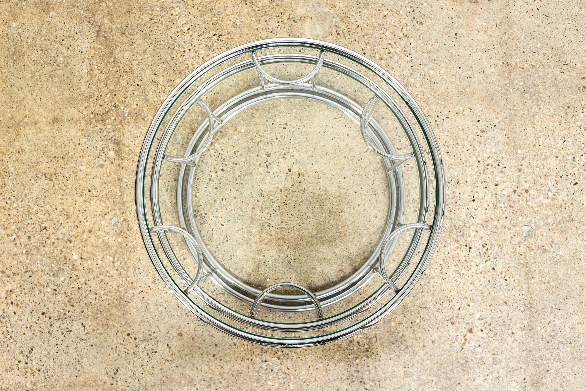 Midcentury Baughman Style Round Chrome and Glass Nesting Side Tables, Set of 2 3