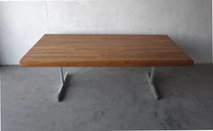Mid Century Bauhaus Butcher Block Eiche und Aluminium Tisch
