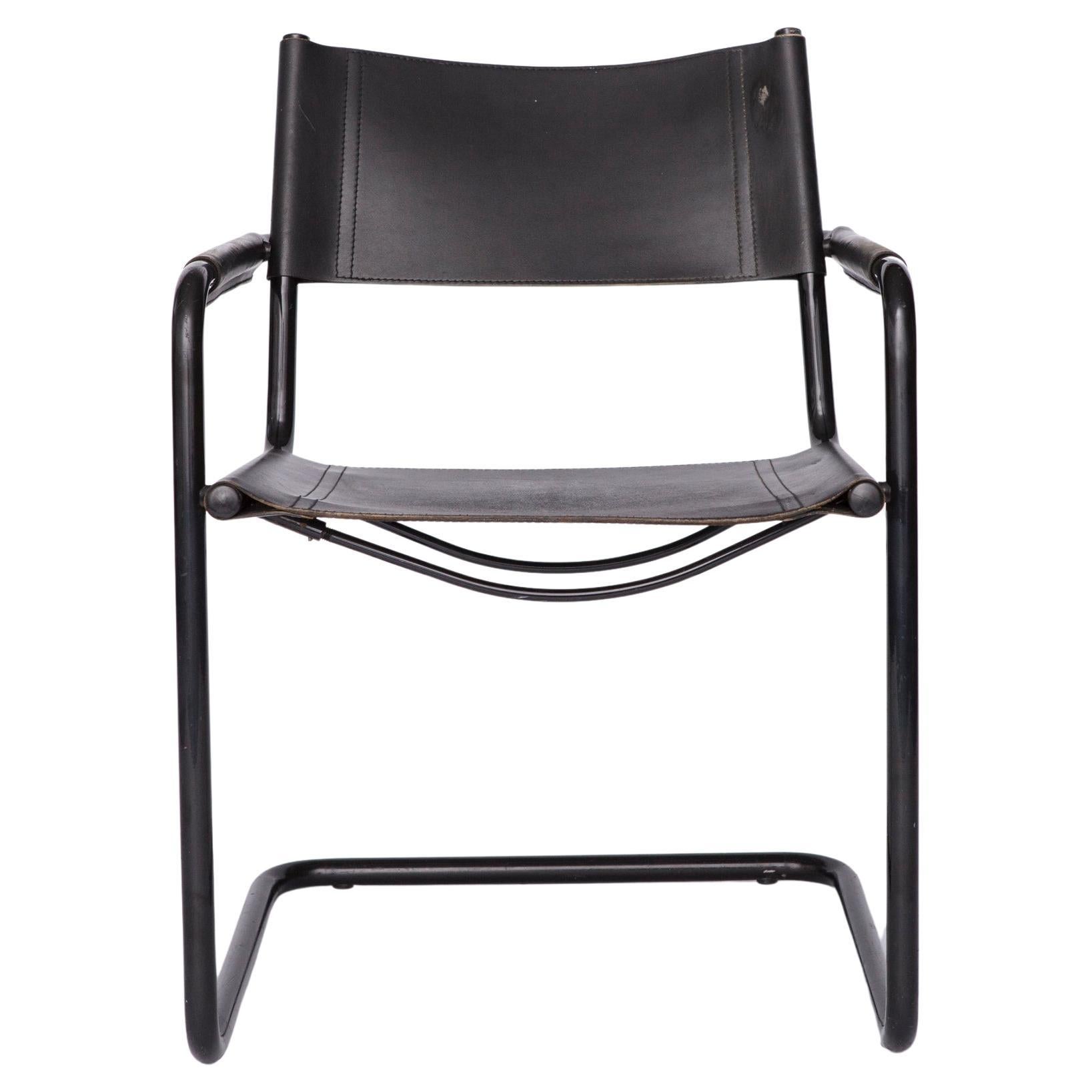 Sedia a sbalzo Bauhaus di metà secolo - Pelle nera, attribuita a Mart Stam