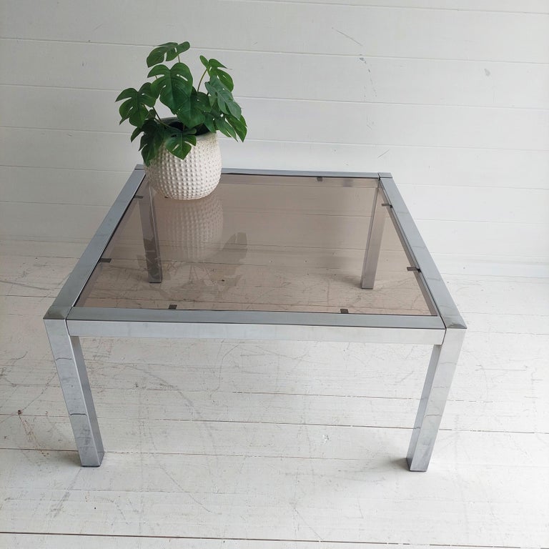 MidCentury Bauhaus Chrome and Smoked Glass Coffee Table, 1970s For