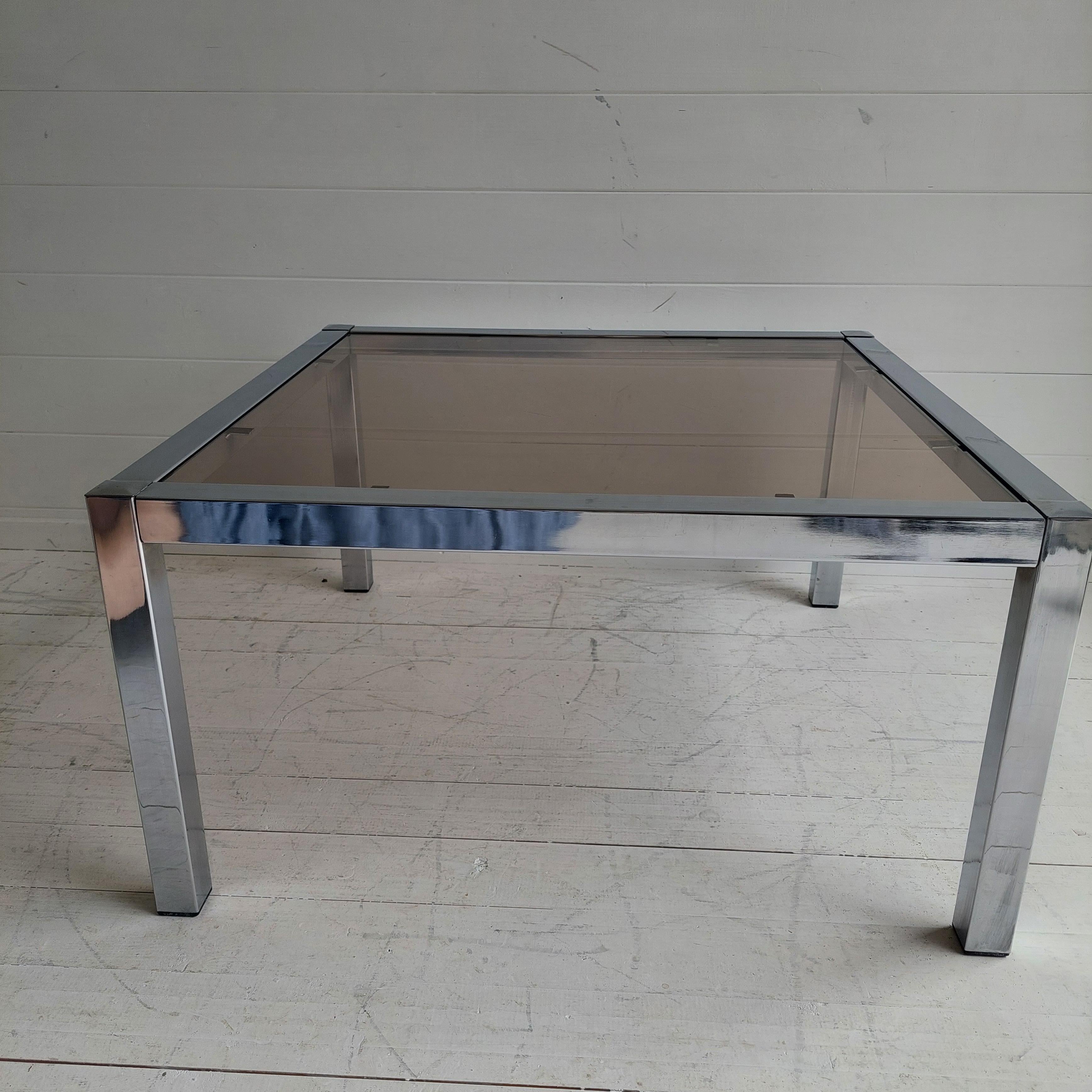 Mid-Century Modern Mid-Century Bauhaus Chrome and Smoked Glass Coffee Table, 1970s For Sale