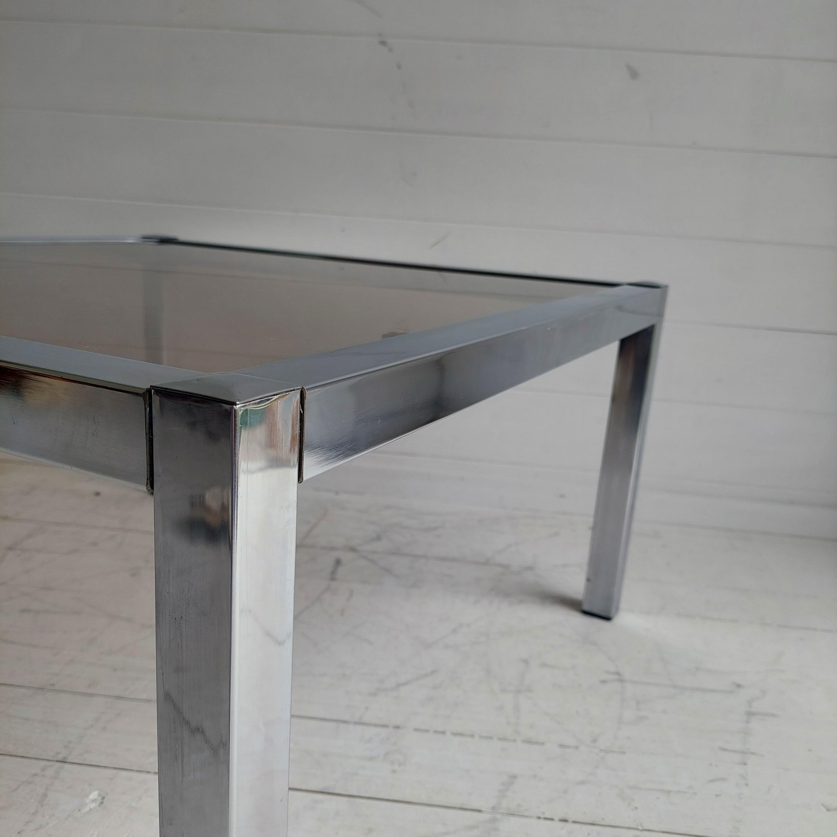 20th Century Mid-Century Bauhaus Chrome and Smoked Glass Coffee Table, 1970s For Sale