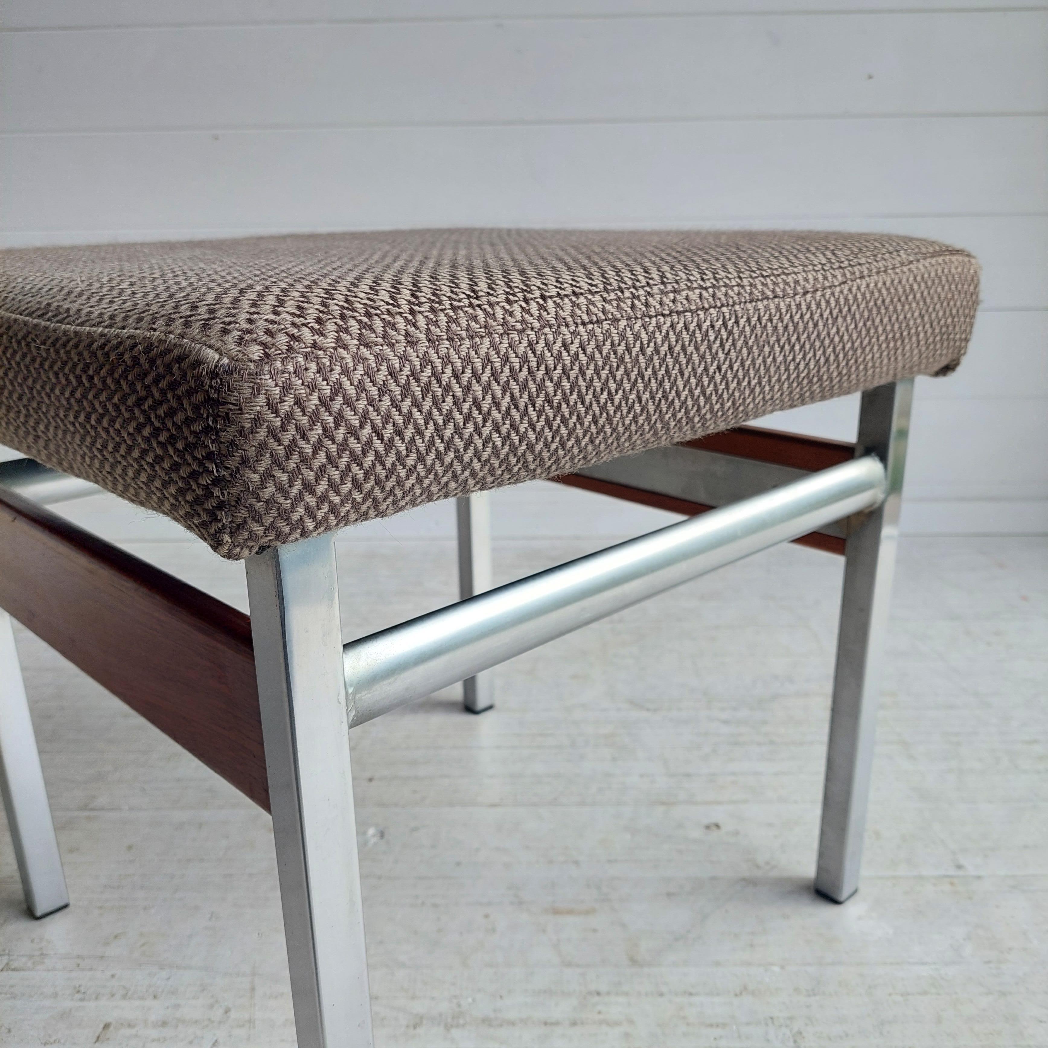 Mid Century Bauhaus Chrome teak fabric Dressing table stool footrest , 1960s For Sale 4