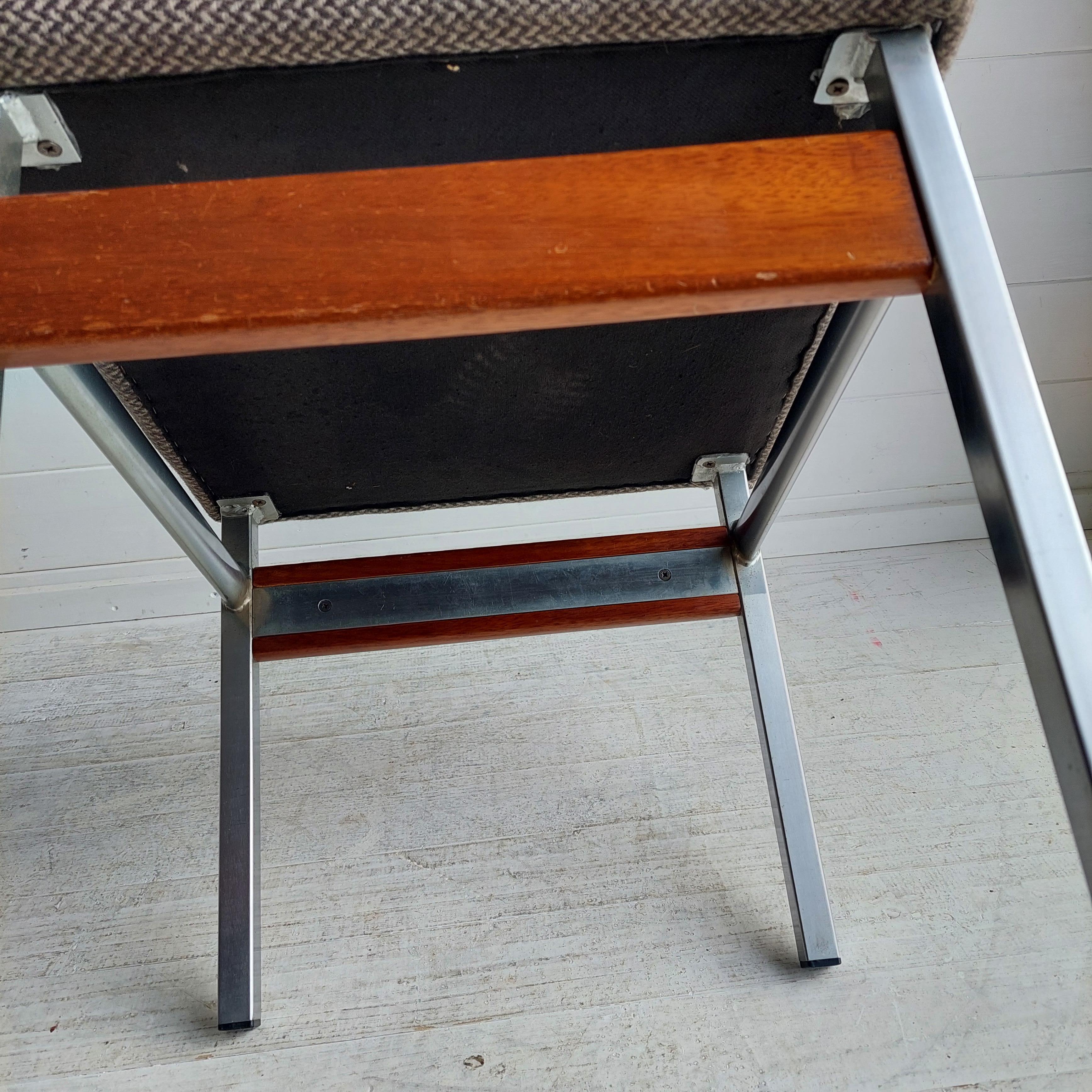 Mid Century Bauhaus Chrome teak fabric Dressing table stool footrest , 1960s For Sale 10