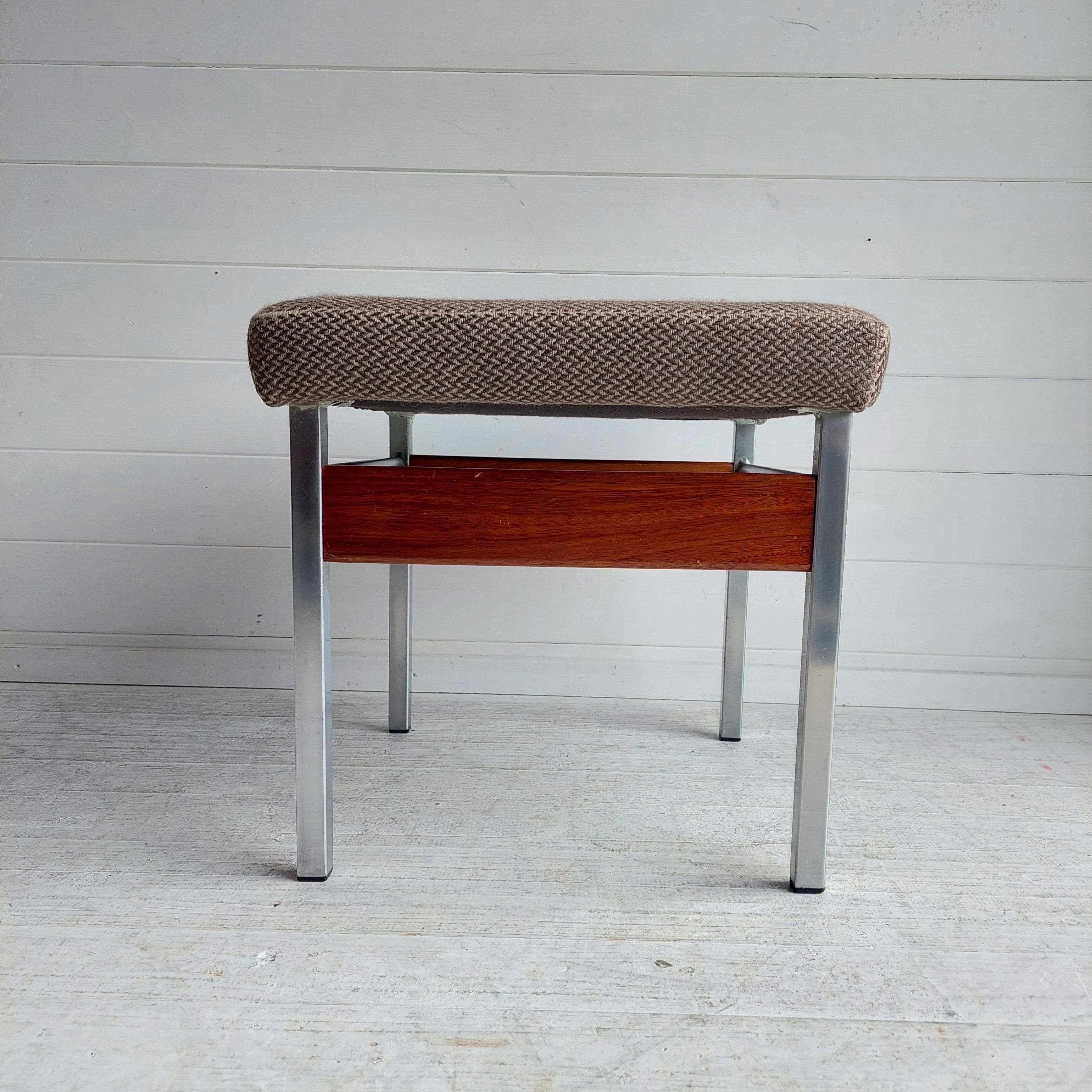European Mid Century Bauhaus Chrome teak fabric Dressing table stool footrest , 1960s For Sale