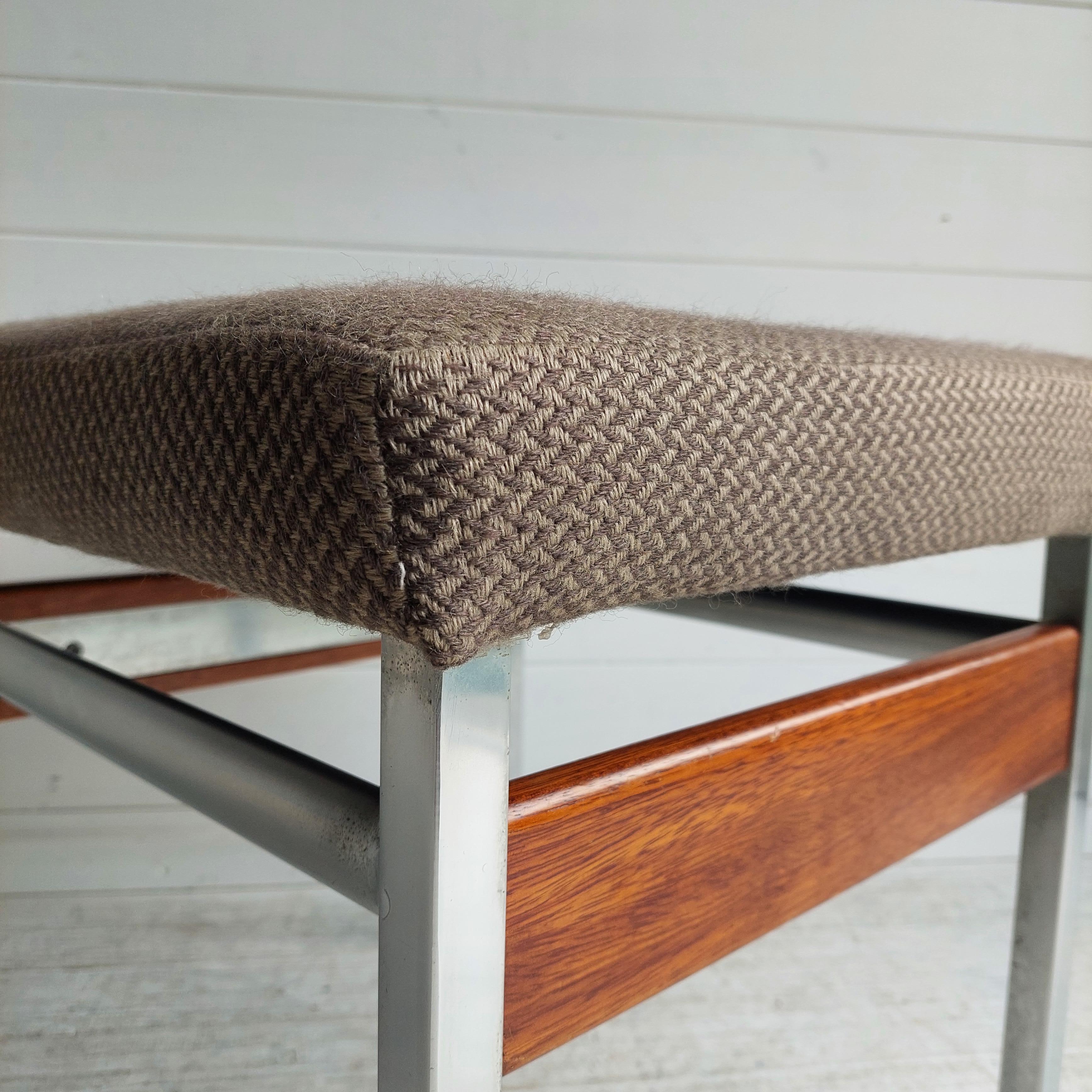 20th Century Mid Century Bauhaus Chrome teak fabric Dressing table stool footrest , 1960s For Sale