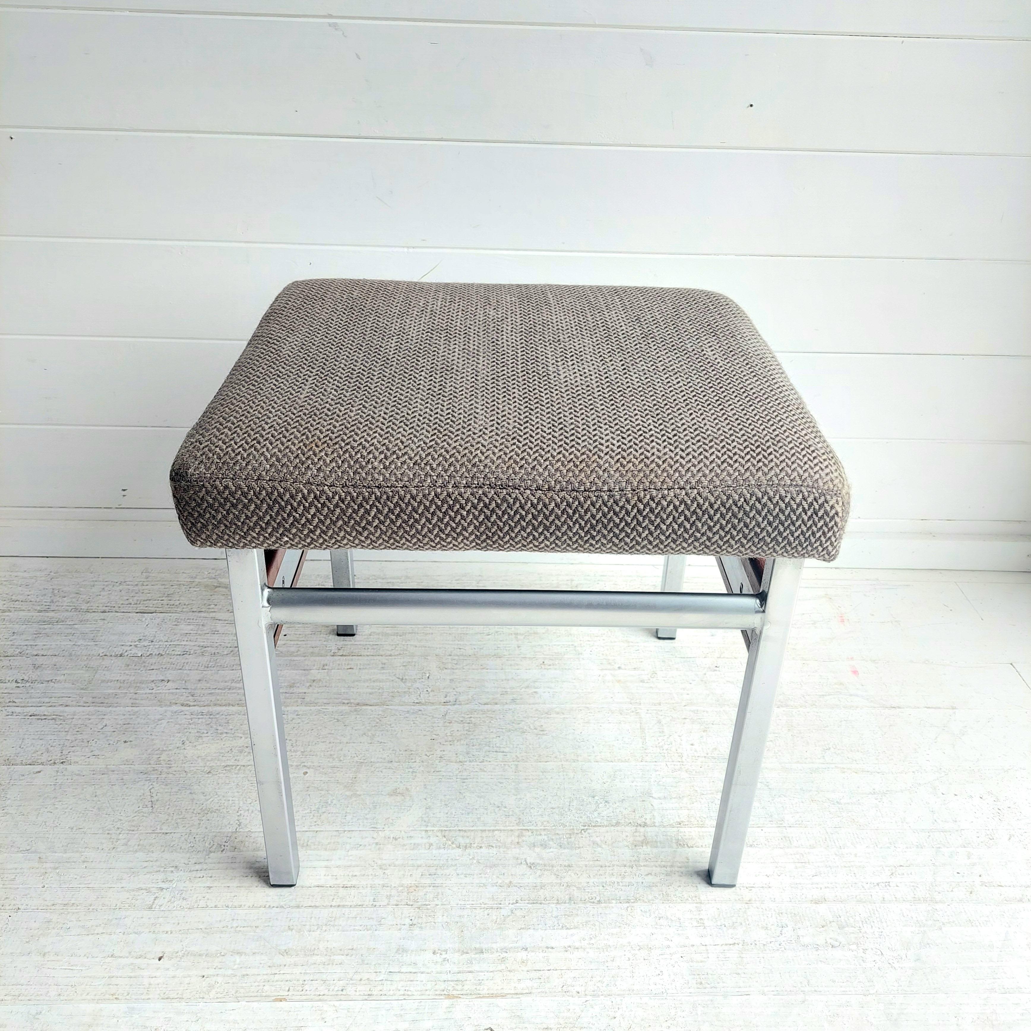 Mid Century Bauhaus Chrome teak fabric Dressing table stool footrest , 1960s For Sale 1