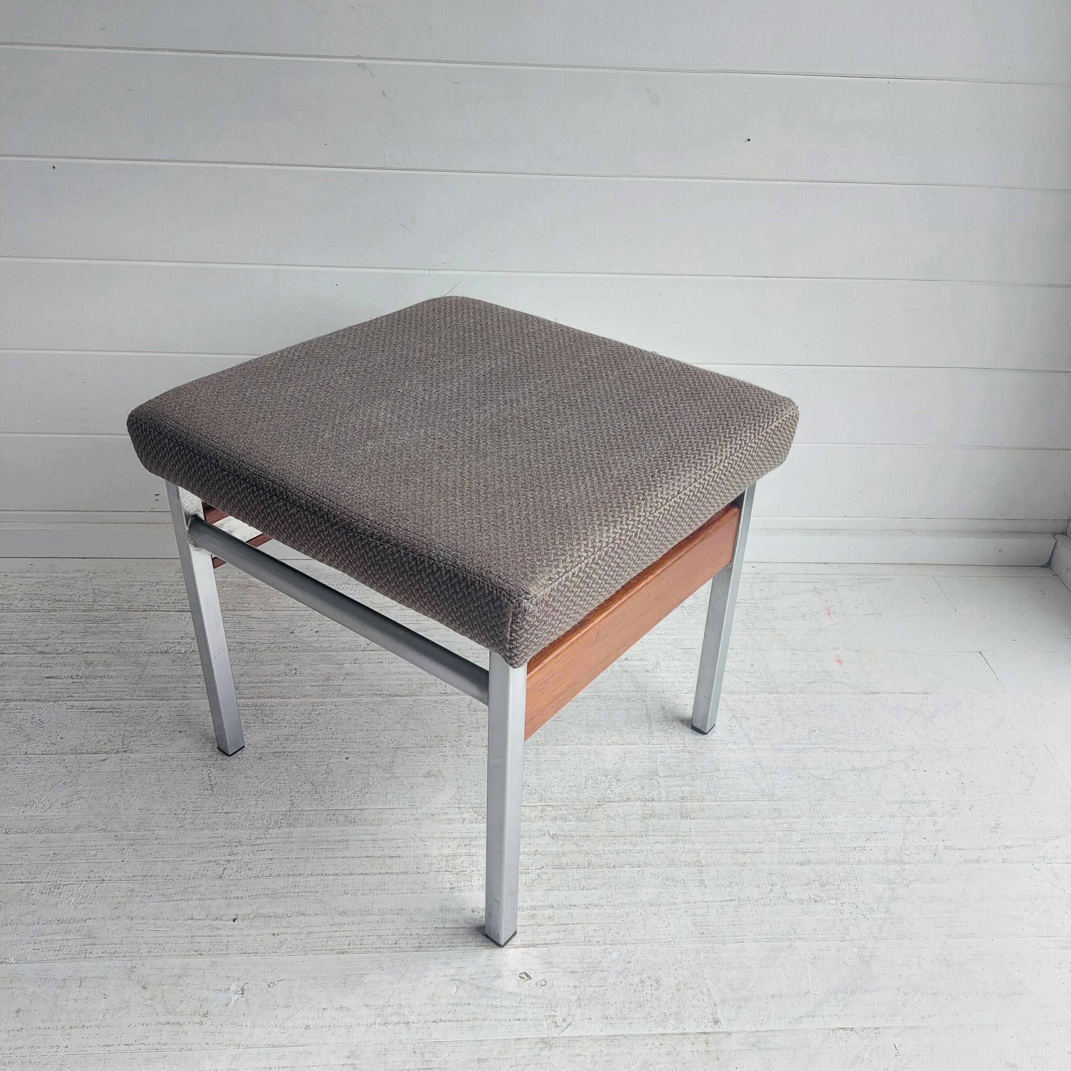 Mid Century Bauhaus Chrome teak fabric Dressing table stool footrest , 1960s For Sale 2