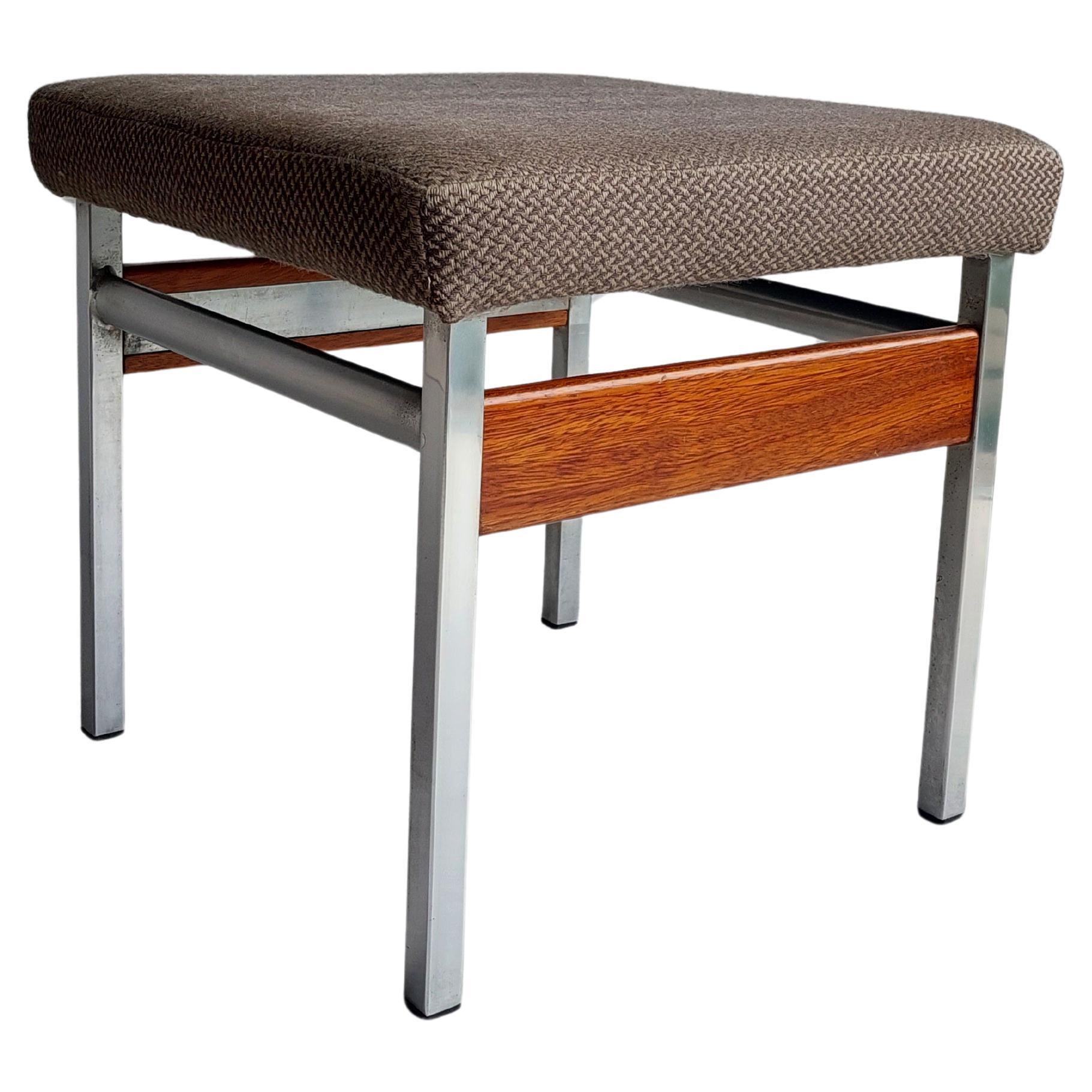 Mid Century Bauhaus Chrome teak fabric Dressing table stool footrest , 1960s