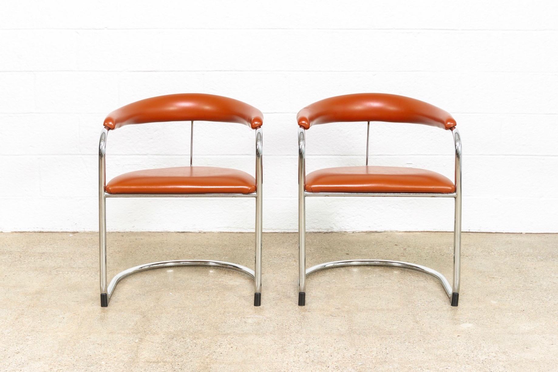 Mid-Century Modern Mid Century Bauhaus Design Anton Lorenz Chrome and Vinyl Cantilever Chairs For Sale