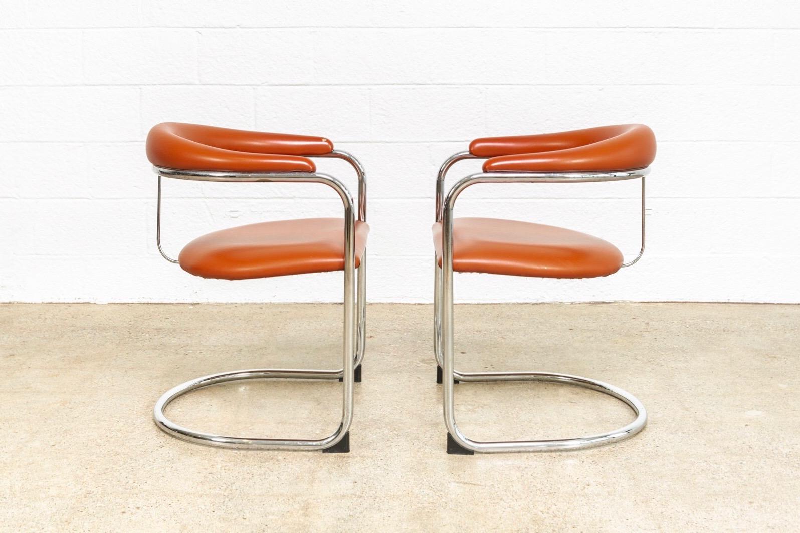 American Mid Century Bauhaus Design Anton Lorenz Chrome and Vinyl Cantilever Chairs For Sale