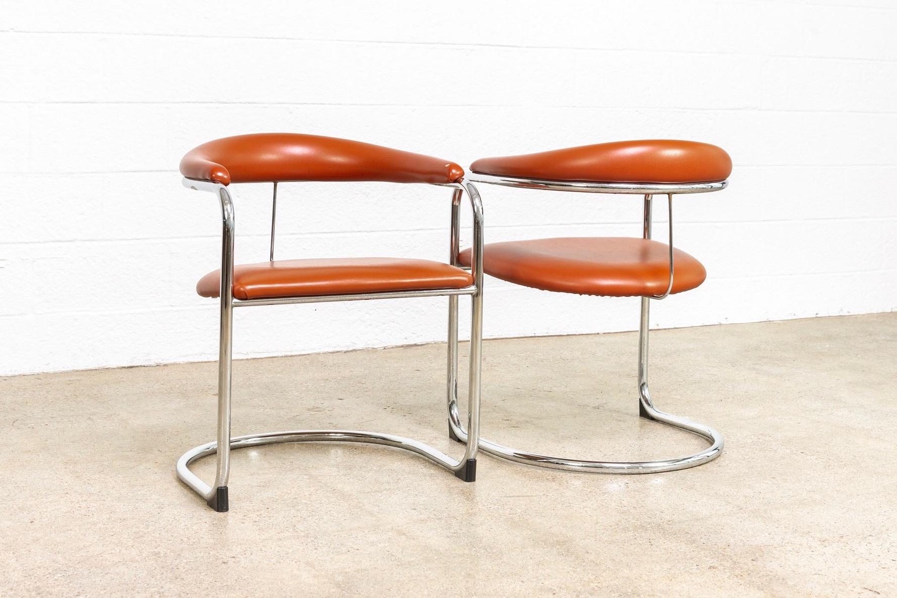 Mid Century Bauhaus Design Anton Lorenz Chrome and Vinyl Cantilever Chairs In Good Condition For Sale In Detroit, MI