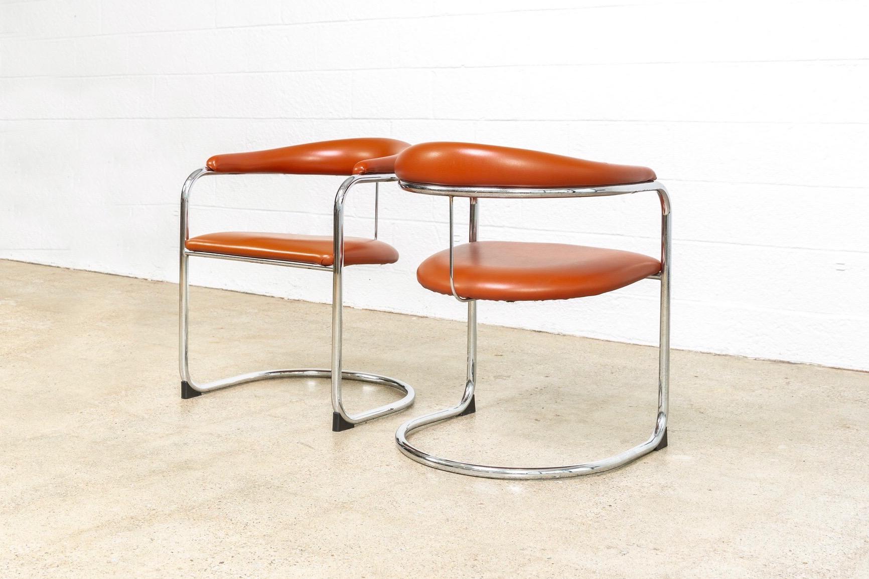Late 20th Century Mid Century Bauhaus Design Anton Lorenz Chrome and Vinyl Cantilever Chairs For Sale