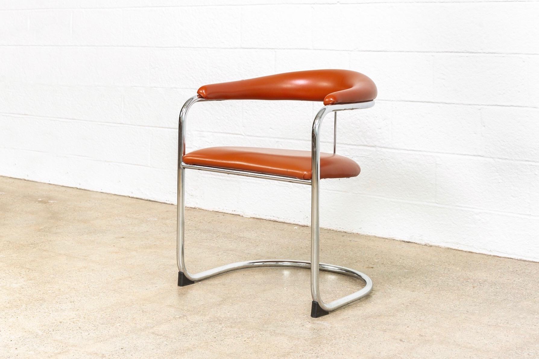 Fabric Mid Century Bauhaus Design Anton Lorenz Chrome and Vinyl Cantilever Chairs For Sale