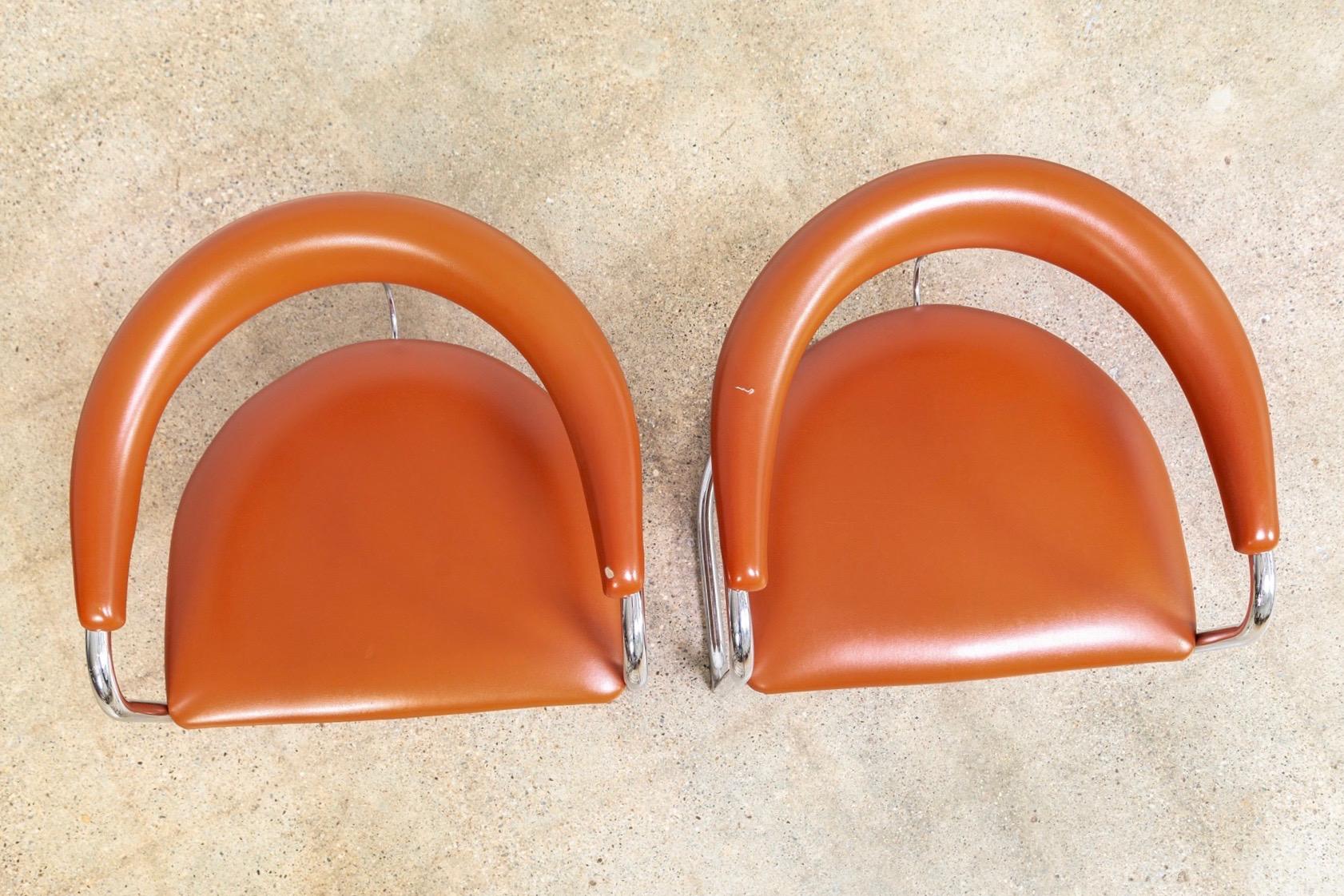 Mid Century Bauhaus Design Anton Lorenz Chrome and Vinyl Cantilever Chairs For Sale 1