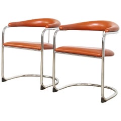 Mid Century Bauhaus Design Anton Lorenz Chrome and Vinyl Cantilever Chairs