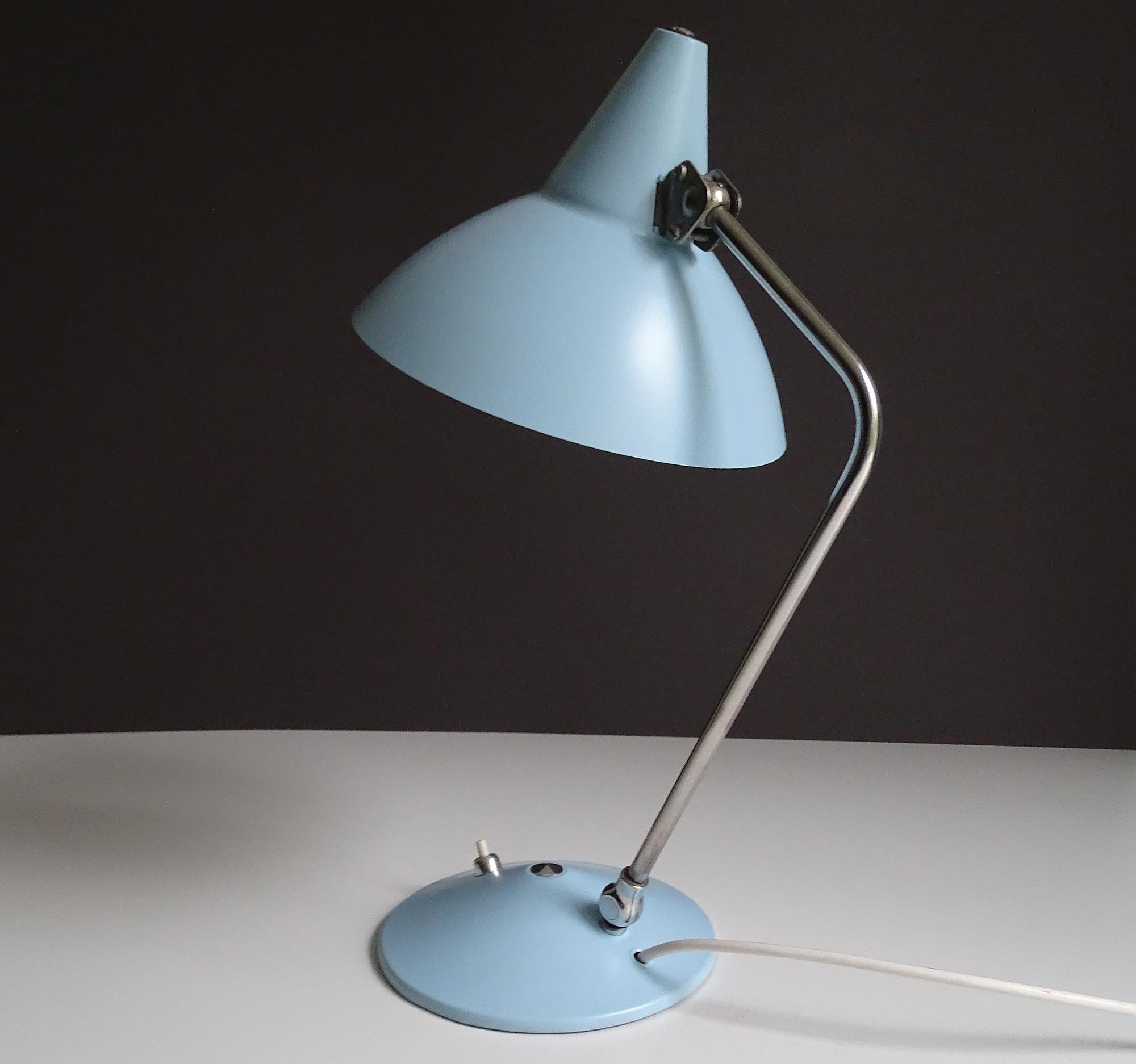 Stilnovo Style  Table  Desk Lamp, Chrome Blue, 1960s, Mid Century 4