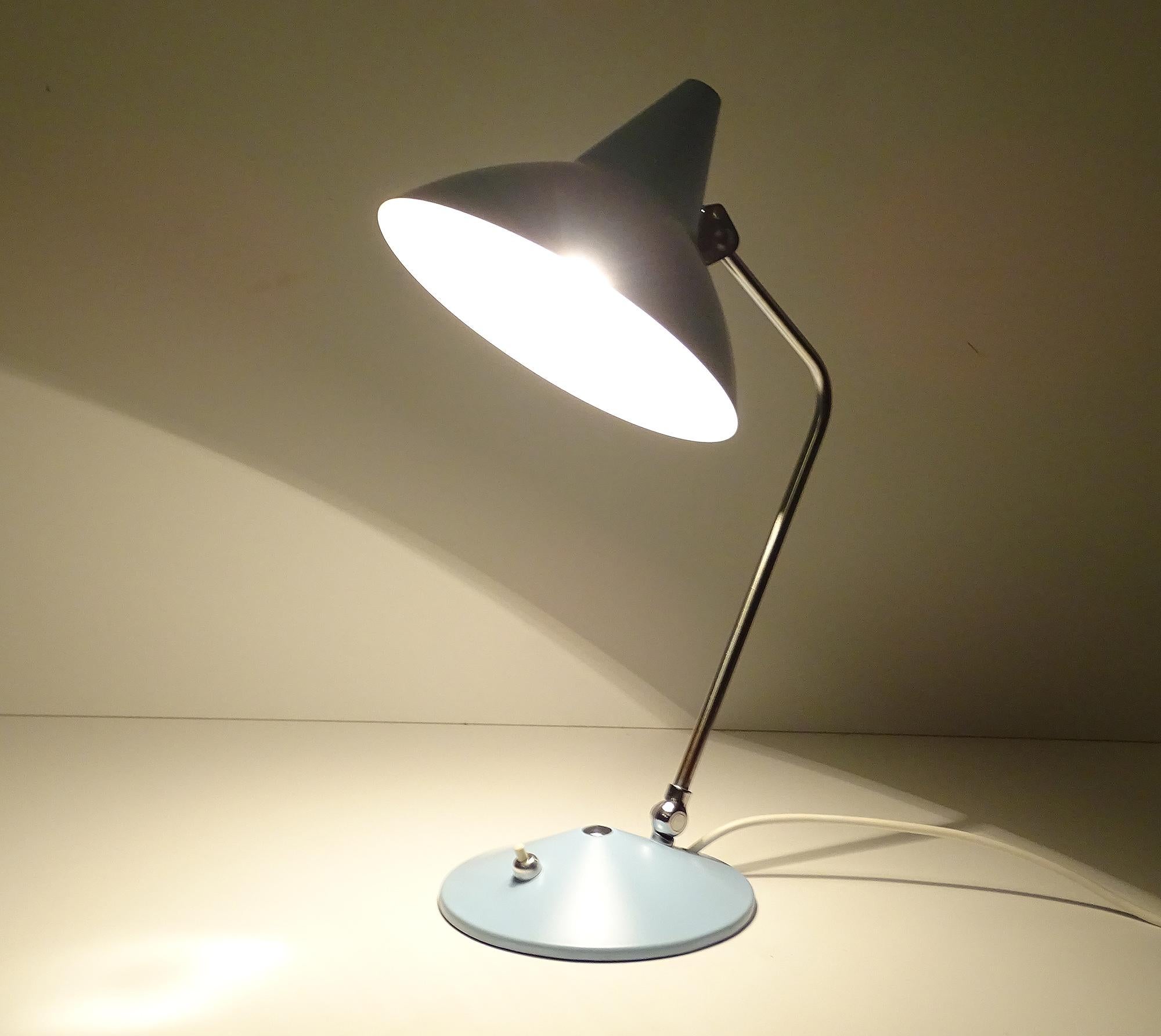 Stilnovo Style  Table  Desk Lamp, Chrome Blue, 1960s, Mid Century In Good Condition In Bremen, DE