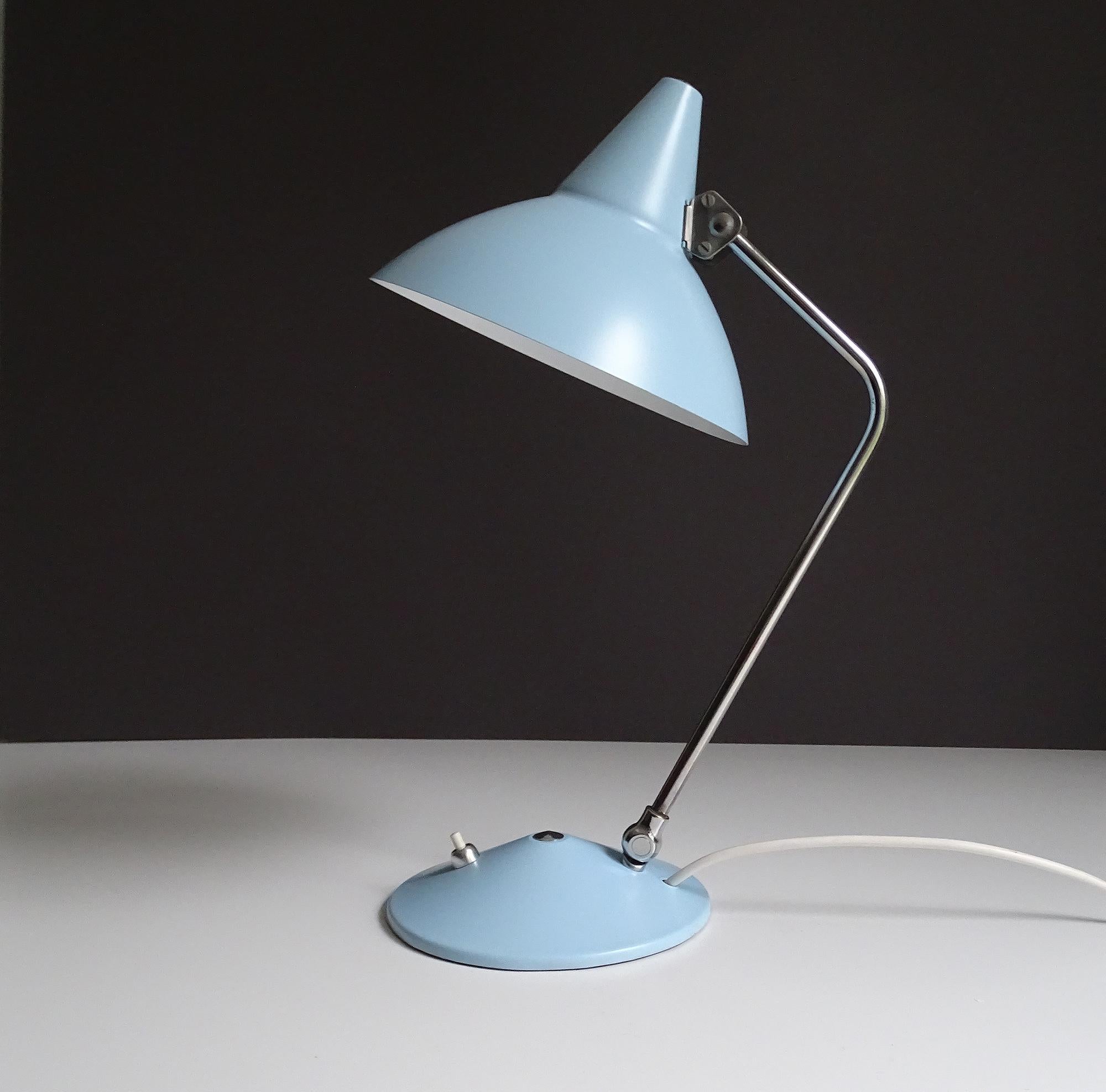 Mid-20th Century Stilnovo Style  Table  Desk Lamp, Chrome Blue, 1960s, Mid Century
