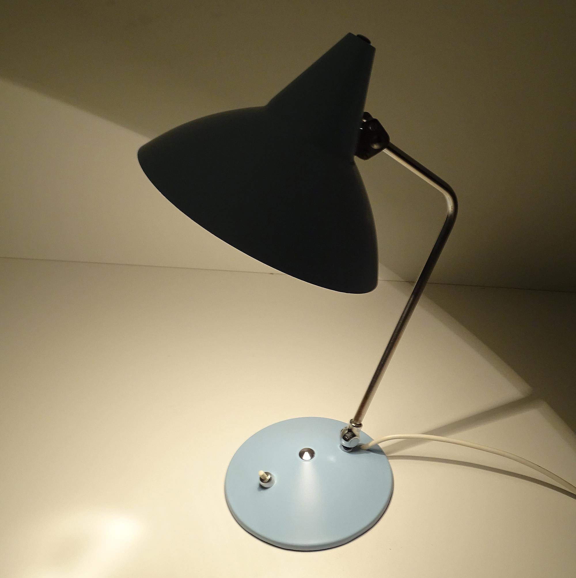 Brass Stilnovo Style  Table  Desk Lamp, Chrome Blue, 1960s, Mid Century