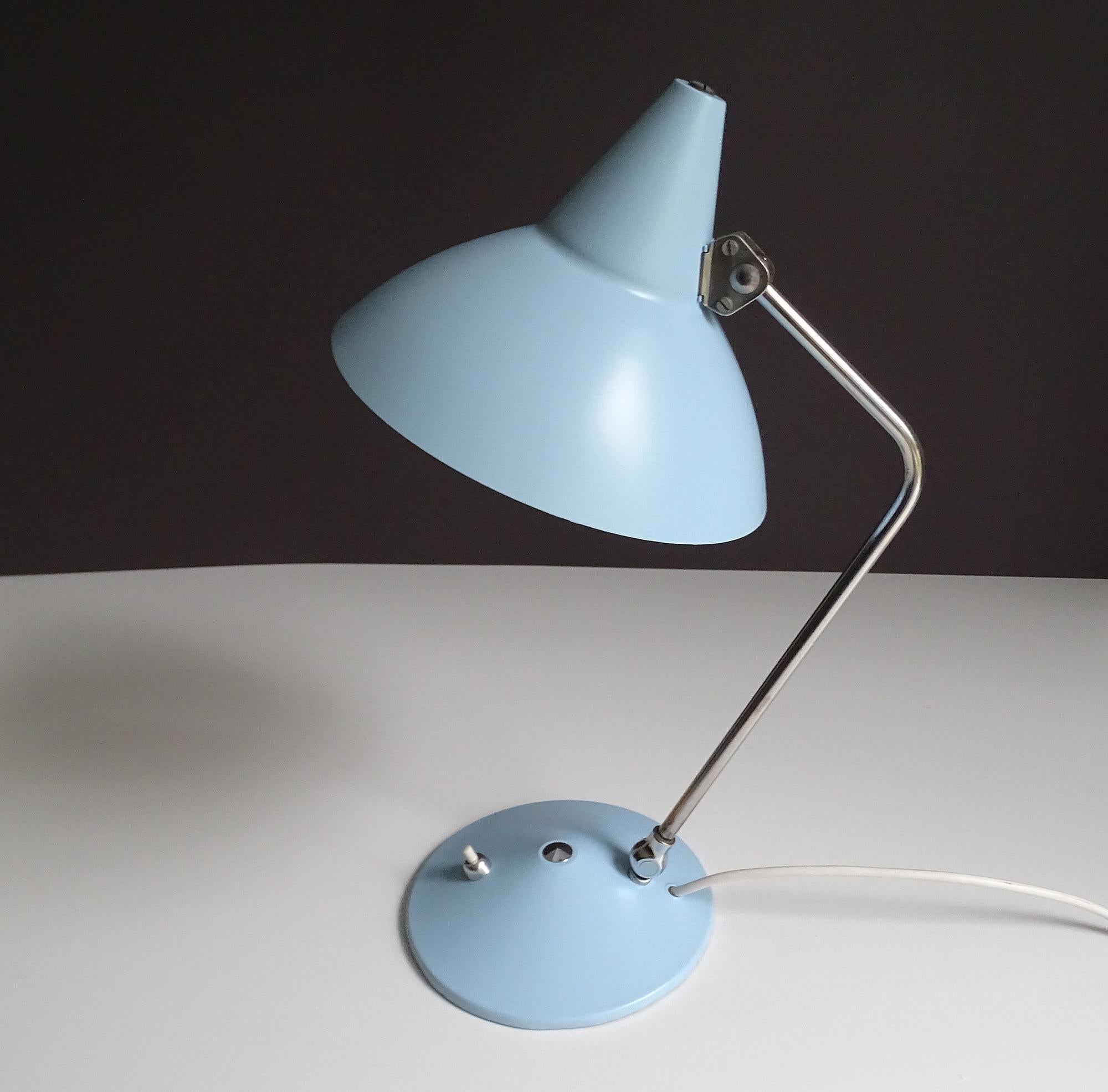 Stilnovo Style  Table  Desk Lamp, Chrome Blue, 1960s, Mid Century 1