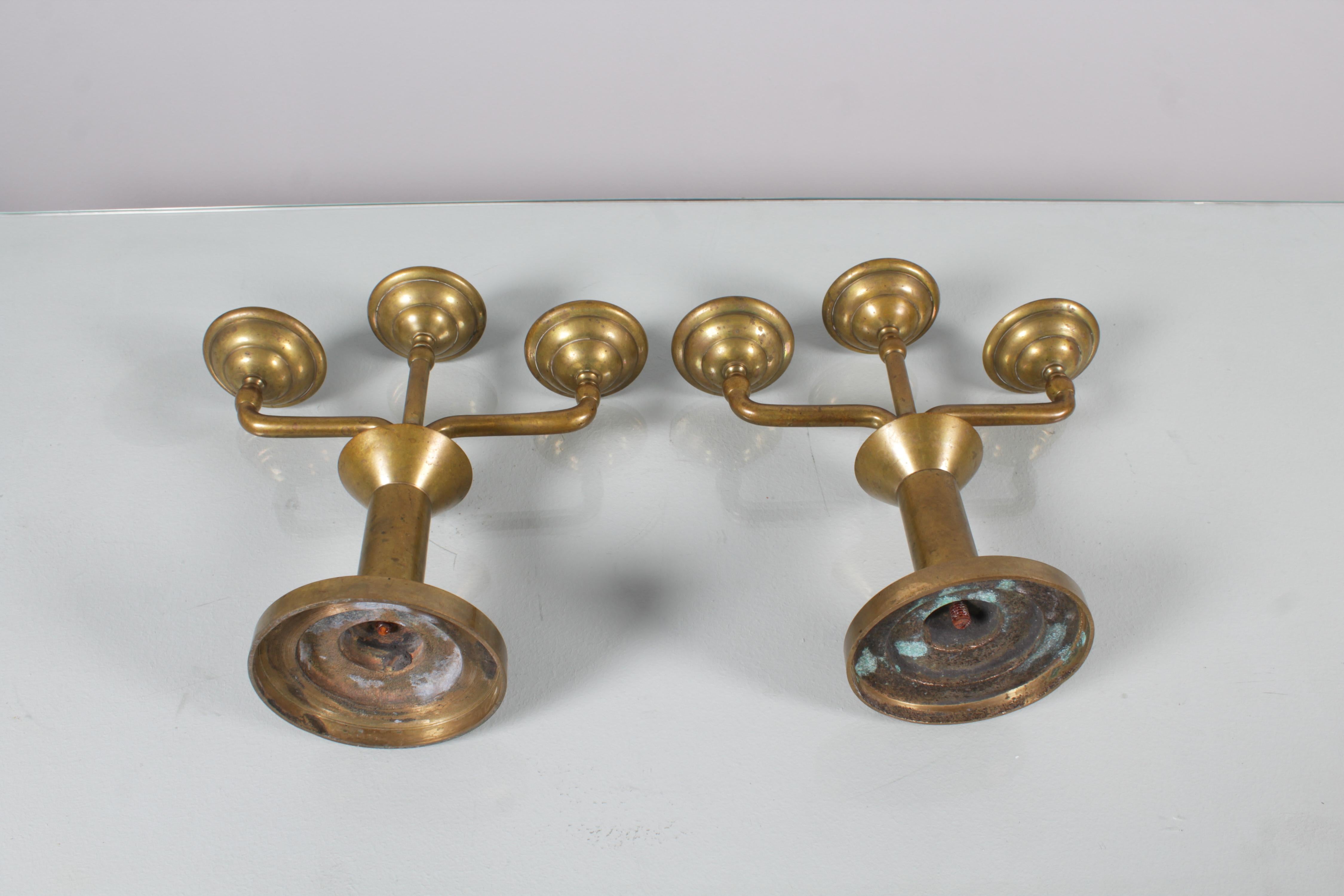 Mid-Century Bauhaus Rationaliust Deco Brass Candelabra, Italy 1930s For Sale 3