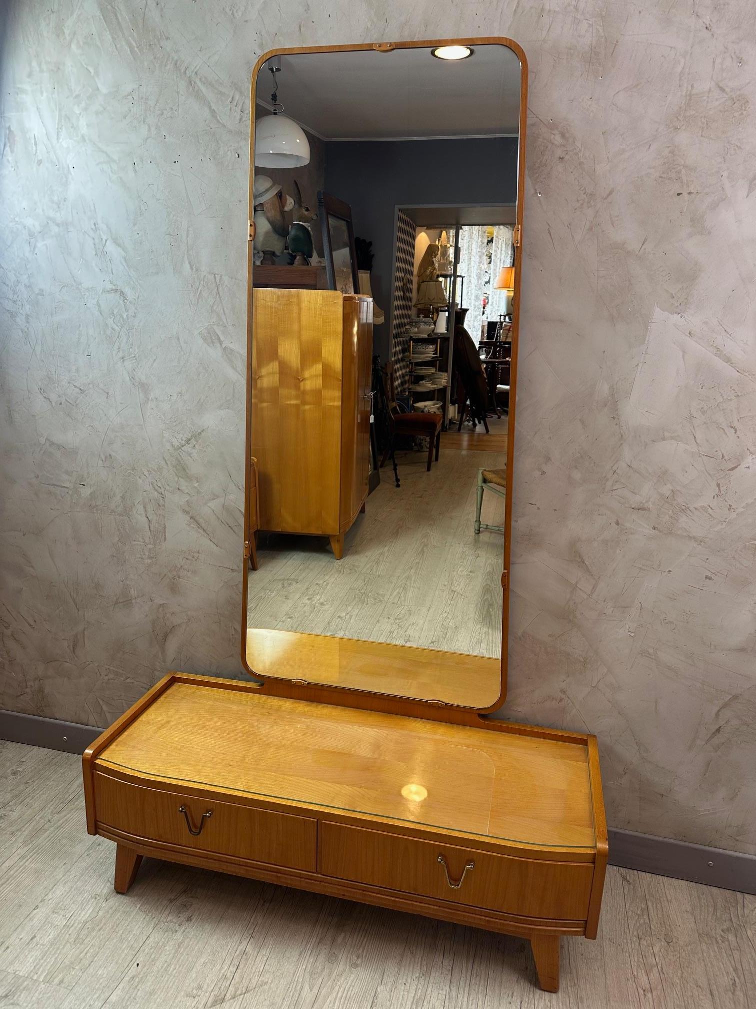 Mid-century Bauhaus Style Ash Veneer Hairdresser or Vanities Table, 1950s In Good Condition For Sale In LEGNY, FR