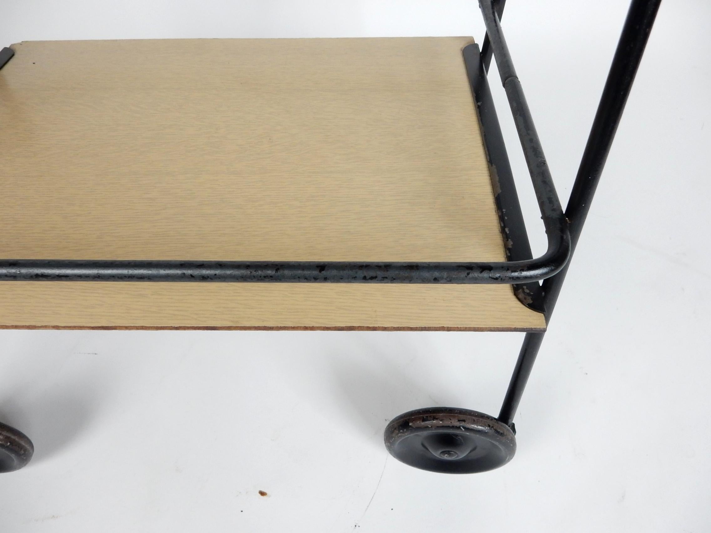Mid-Century Modern Mid-Century Bauhaus Wrought Iron Tea Trolley Bar Cart For Sale