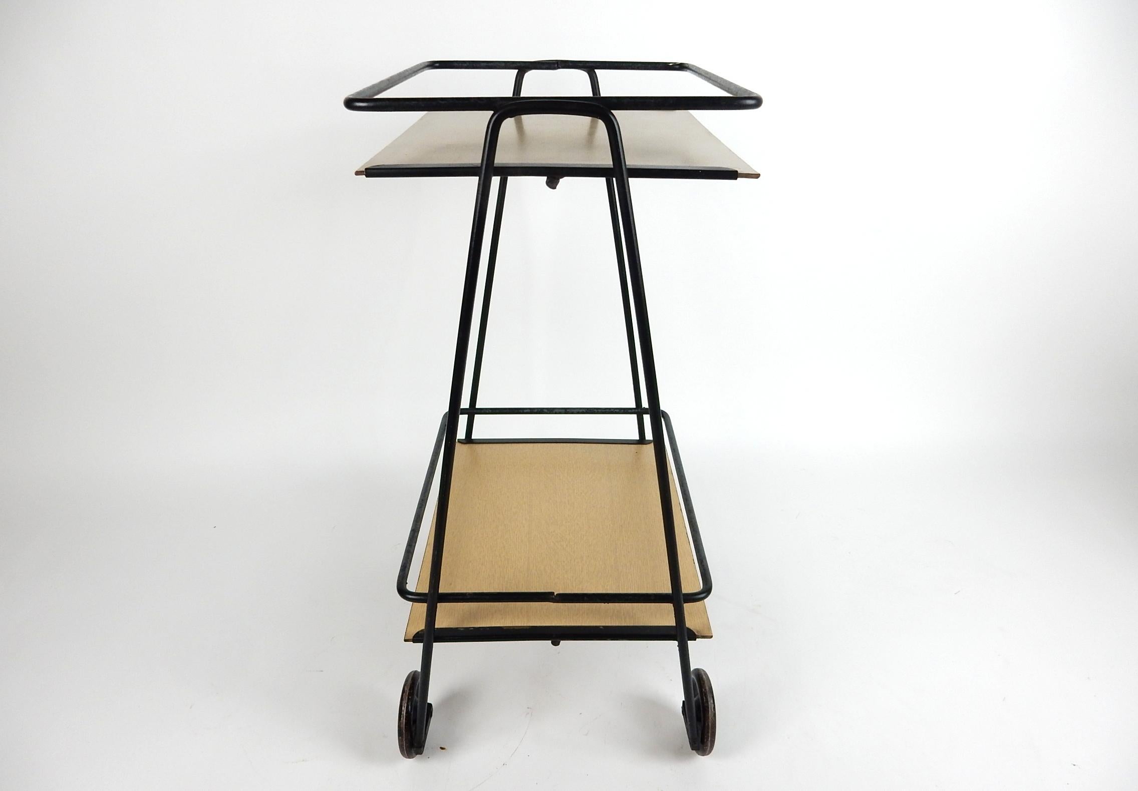 20th Century Mid-Century Bauhaus Wrought Iron Tea Trolley Bar Cart For Sale