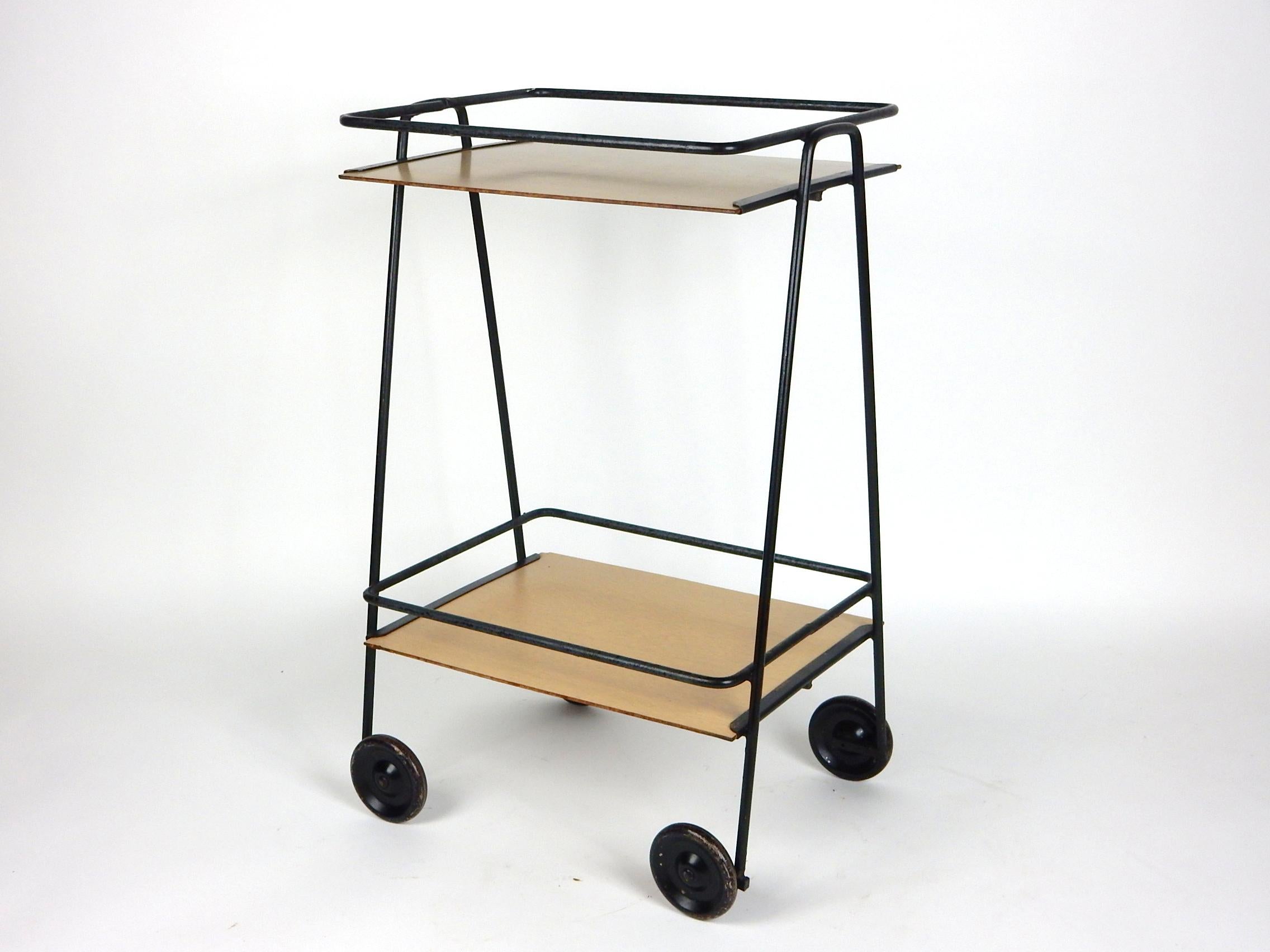 Mid-Century Bauhaus Wrought Iron Tea Trolley Bar Cart For Sale 1