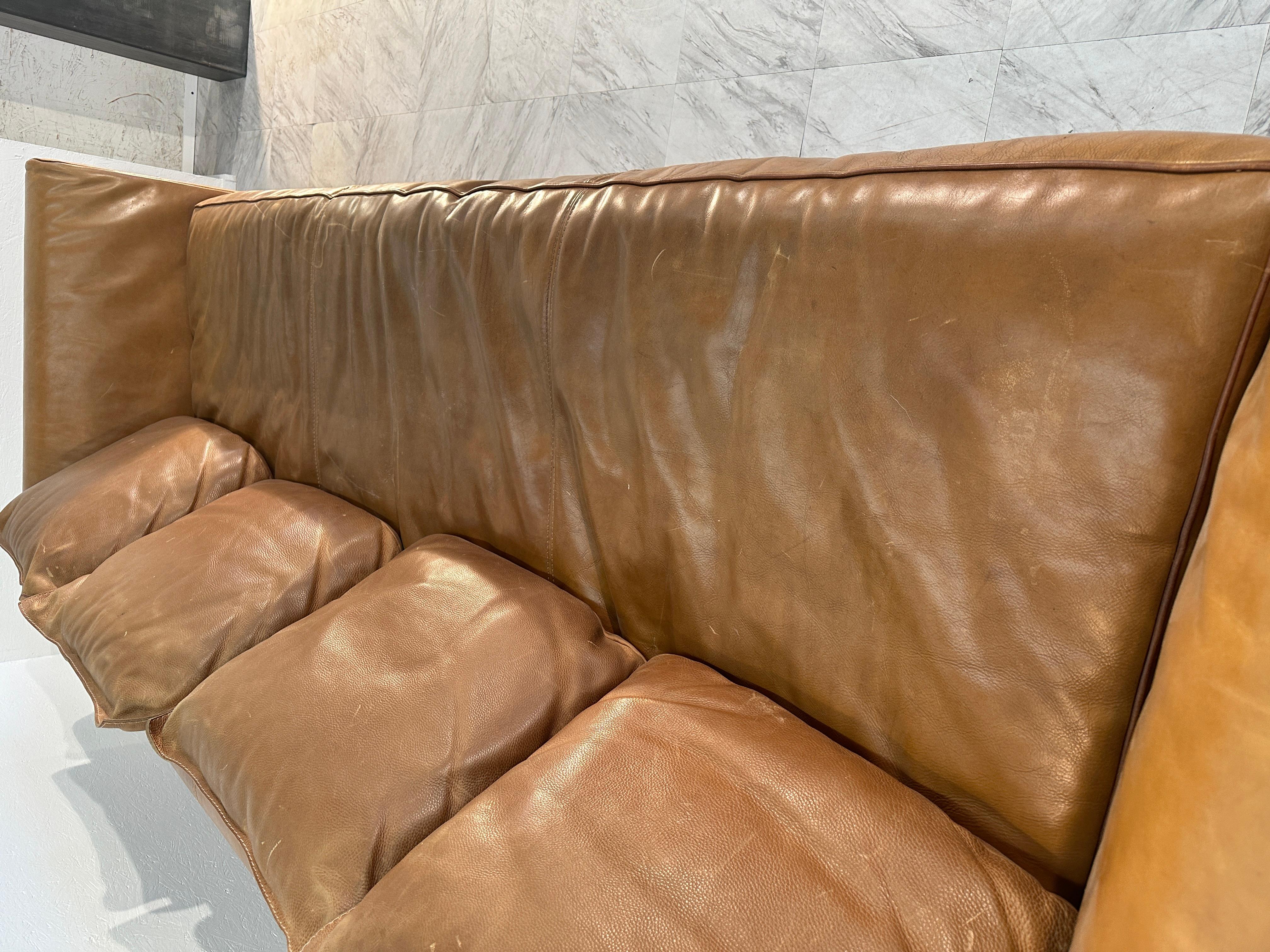 Mid-20th Century Mid Century Baxter Italian Leather Sofa 1950s
