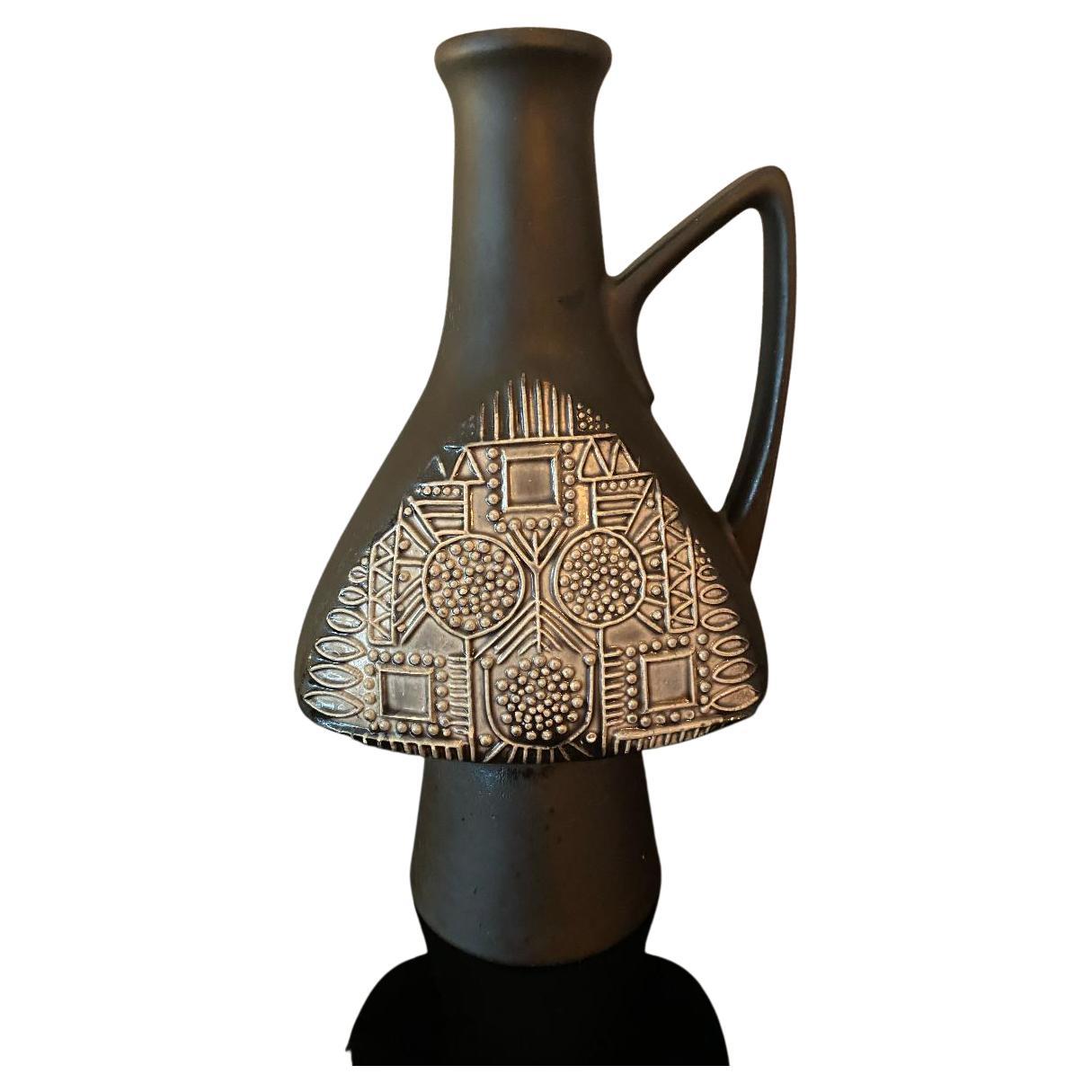 Beautiful Bay Keramik relief vase. Rare design with stylized relief decor pattern on both sides. Decor named Juwel.