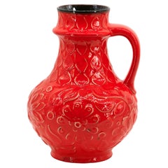 Mid-Century Bay Keramik Ceramic Vase, Red Floral Design, Germany