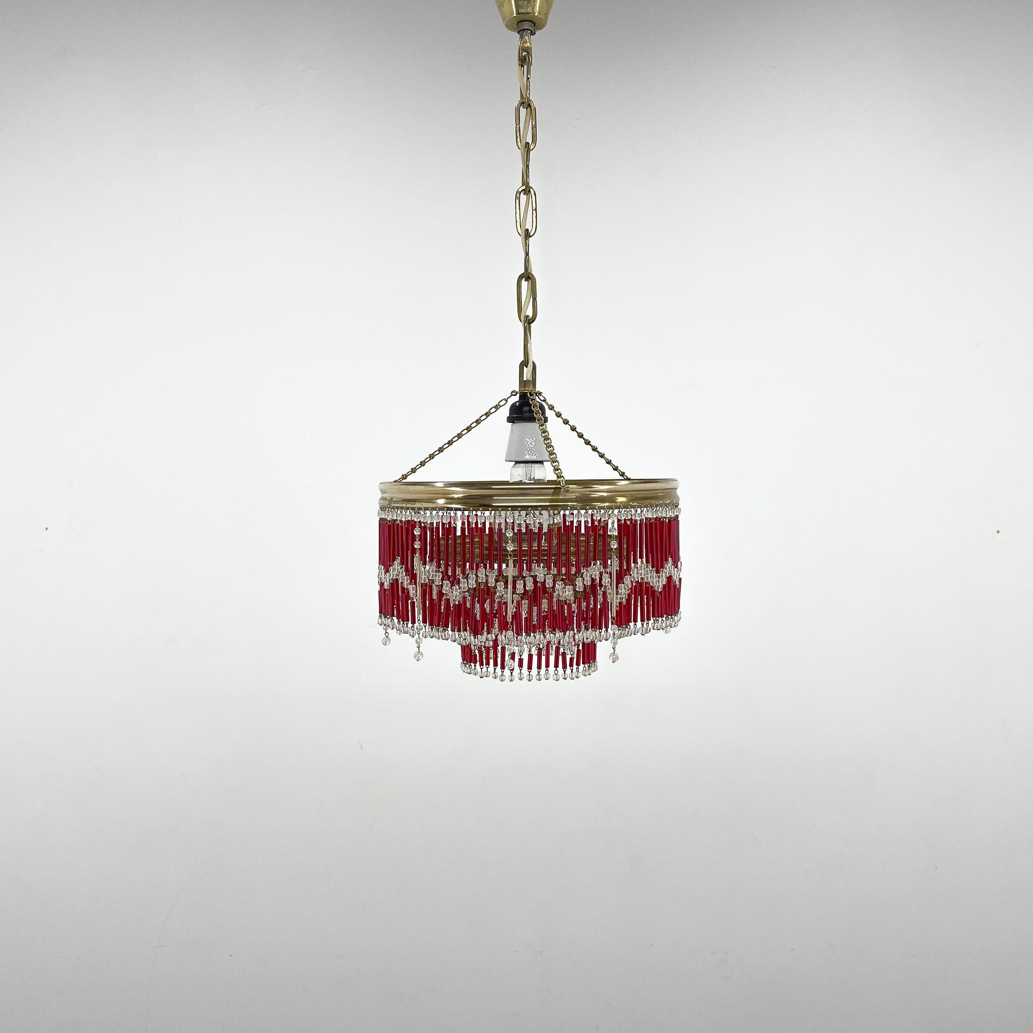 Mid-Century Modern Midcentury Beaded Chandelier by Jablonec Glassworks, Czechoslovakia For Sale