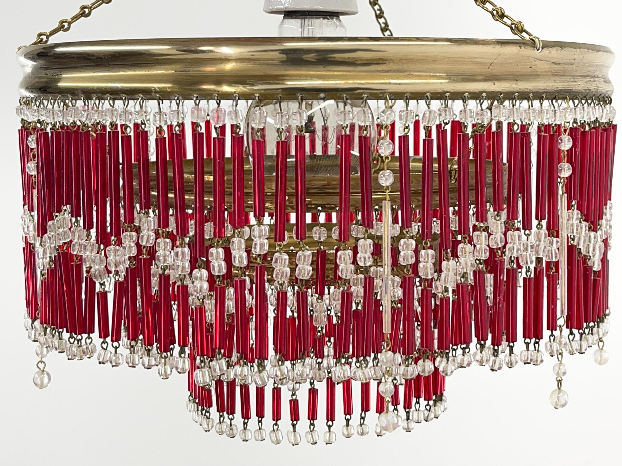 Midcentury Beaded Chandelier by Jablonec Glassworks, Czechoslovakia In Good Condition For Sale In Praha, CZ