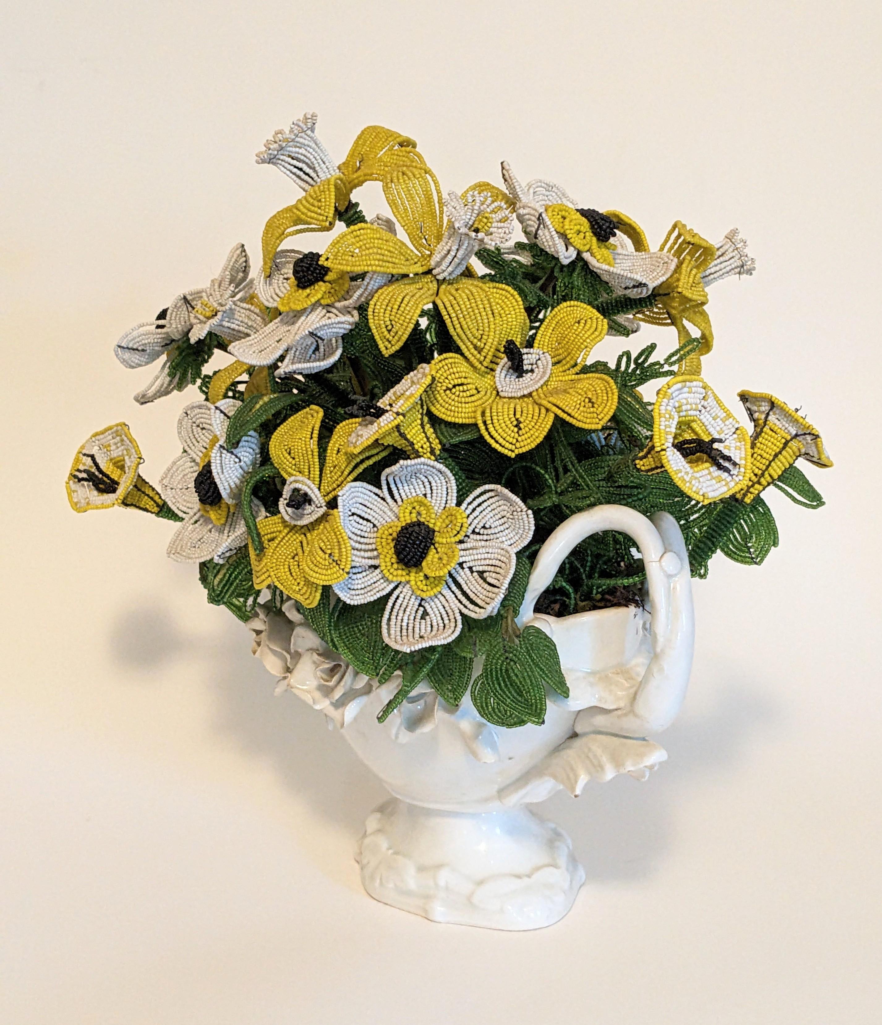 Mid Century Beaded Flower Arrangement In Good Condition For Sale In Riverdale, NY