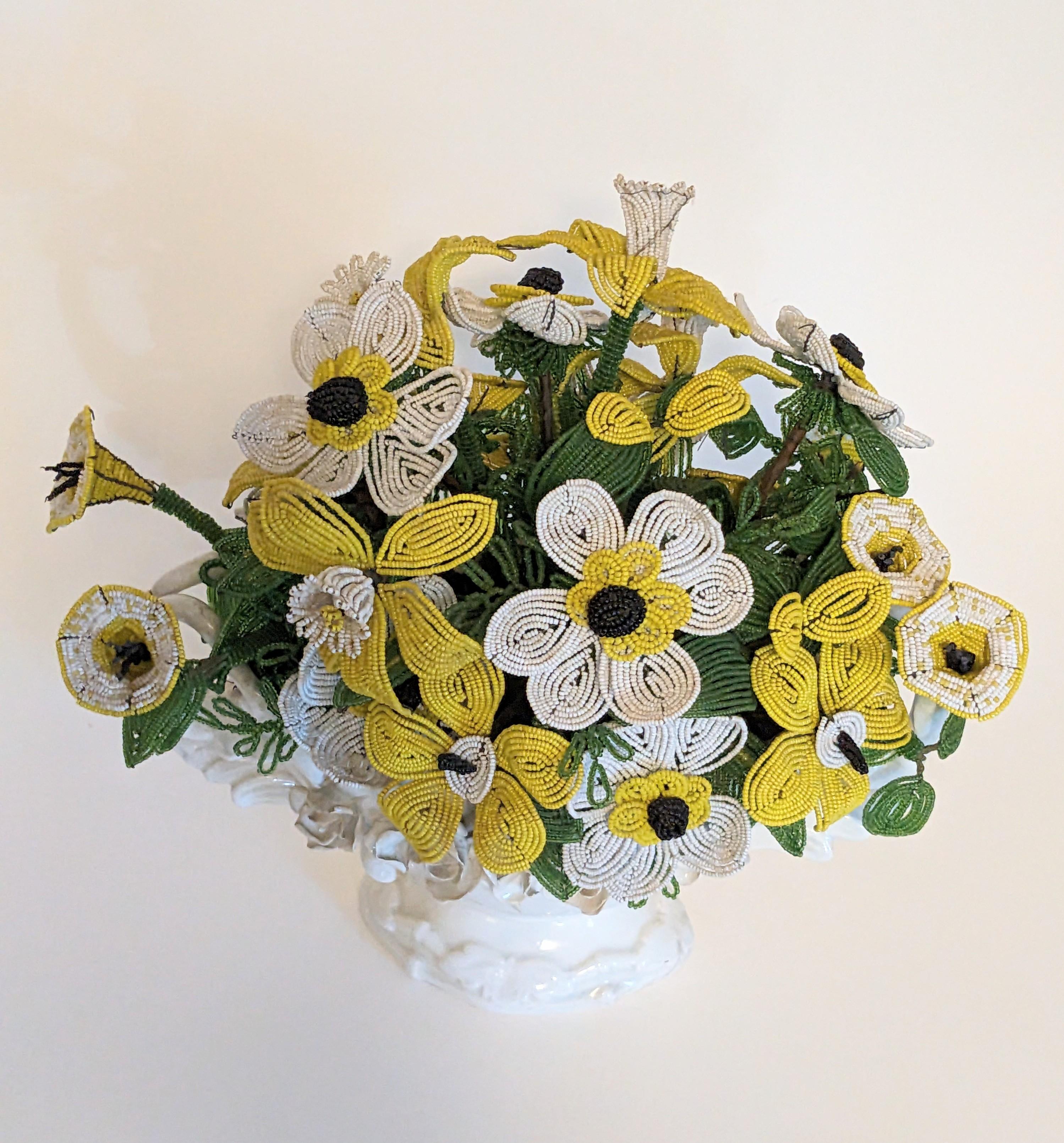 Glass Mid Century Beaded Flower Arrangement For Sale