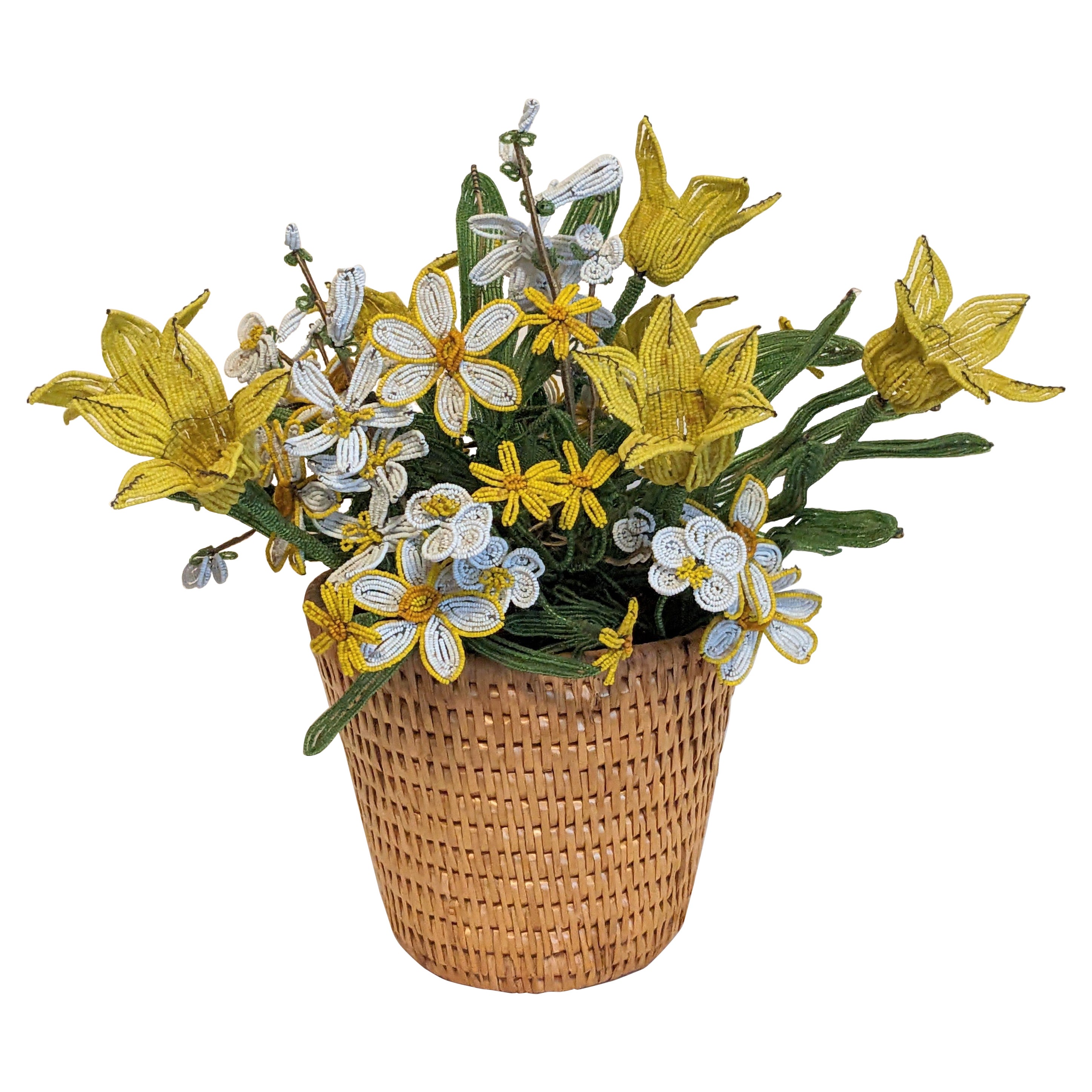 Composizione di tulipani con perline di metà secolo