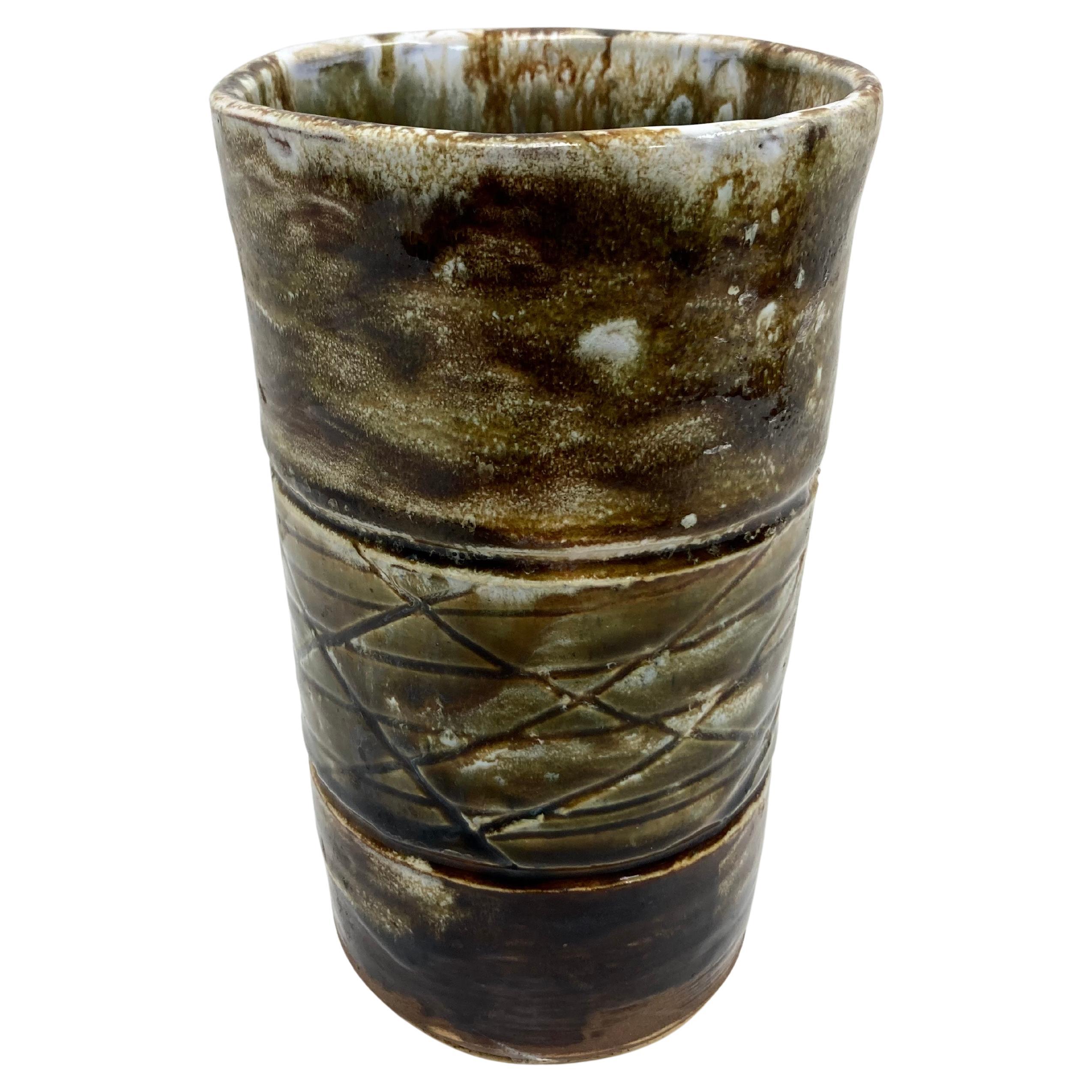 Mid Century Beaker Form Studio Pottery Vase