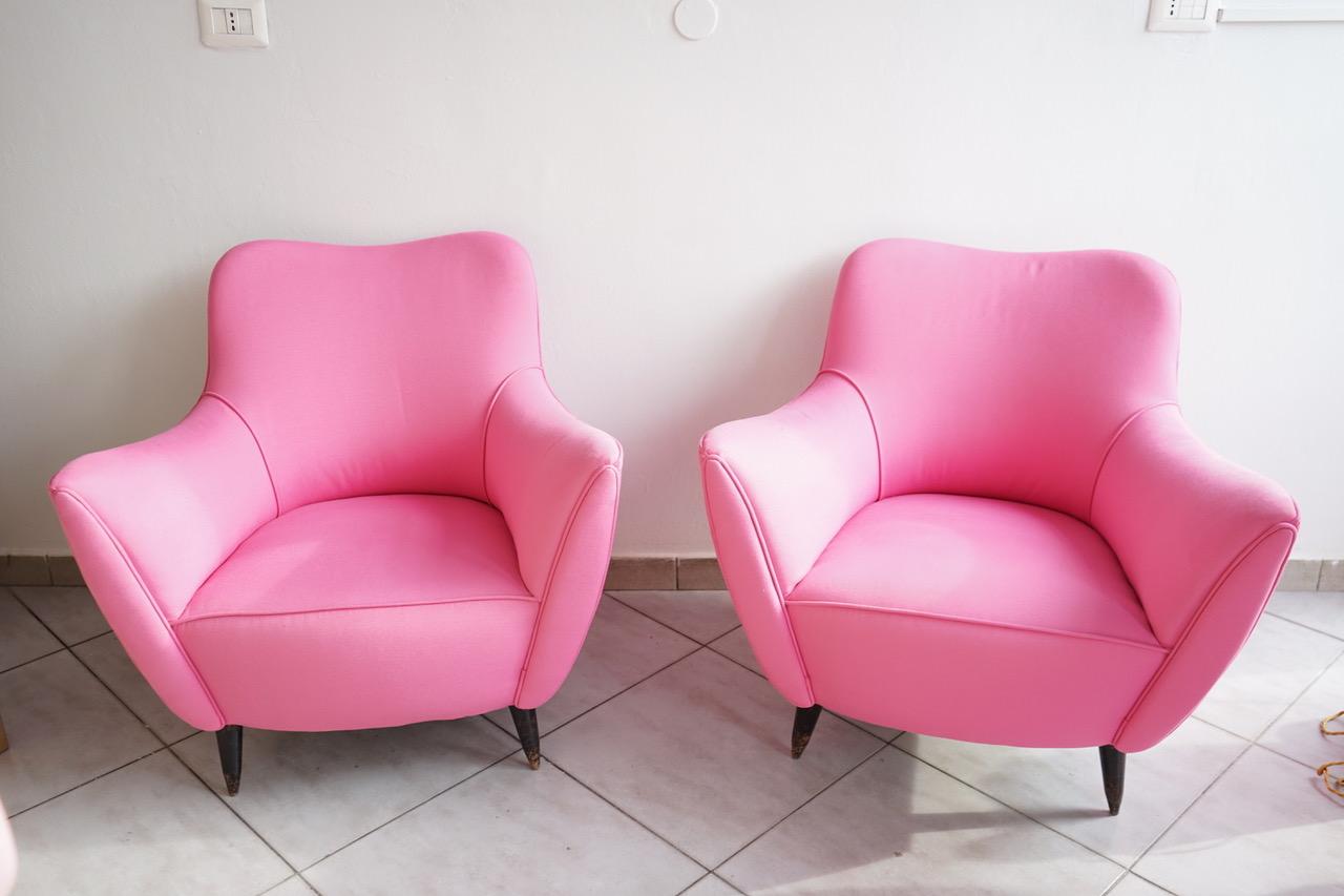 Mid-20th Century Mid Century Beautiful Pair of Italian Armchairs Attributed to G. Veronesi