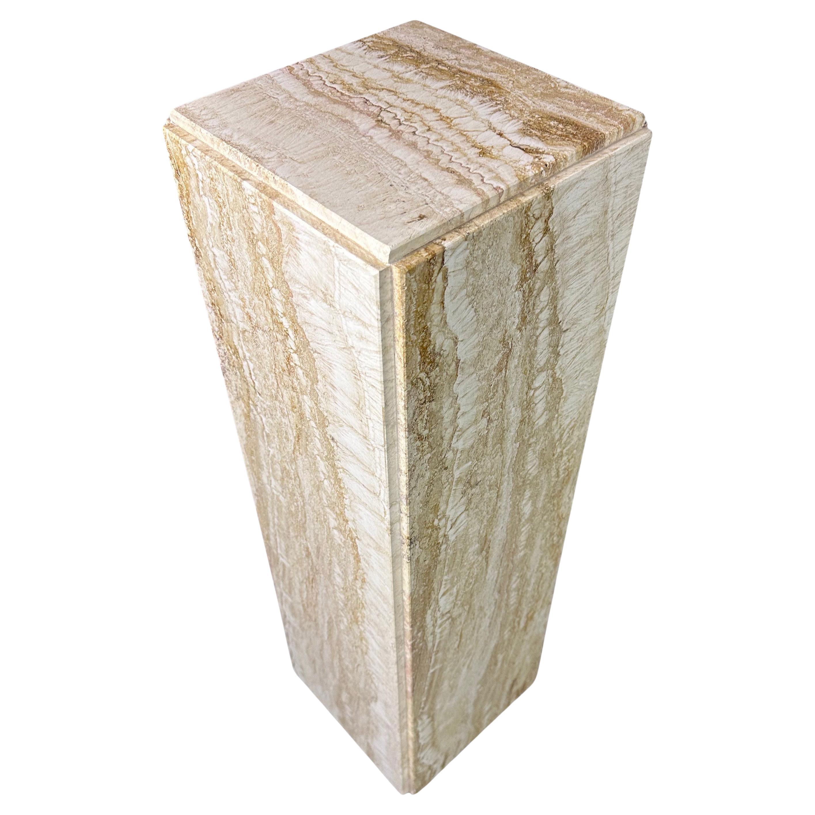 Midcentury Beautifully Variegated Travertine 1980s Pedestal For Sale