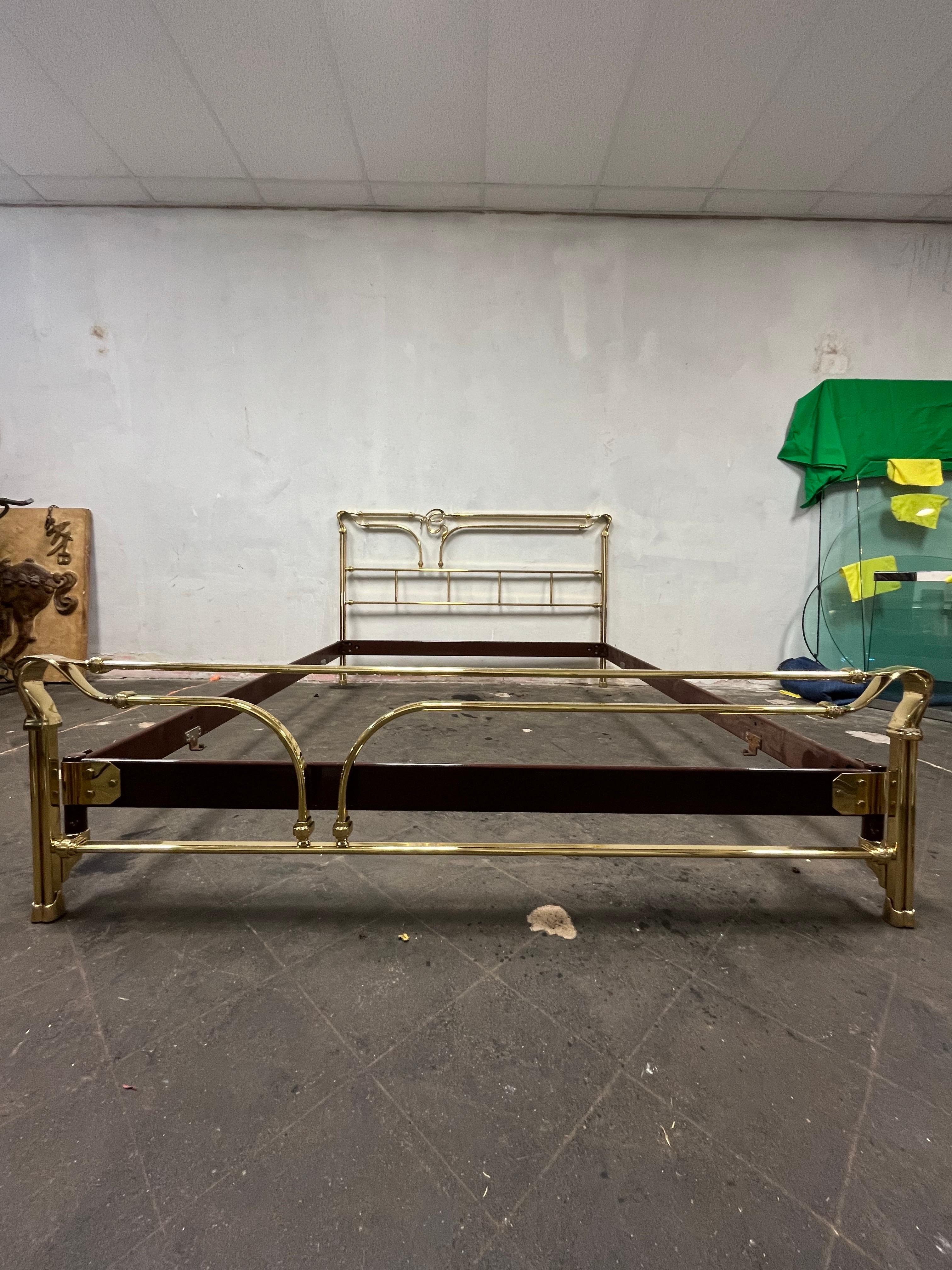 Mid Century Bed Frame of Lacquered Patinated Brass, Italy, 1970s Bloomingdales For Sale 4