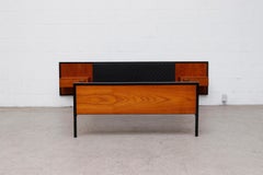 Mid-Century European Teak Full-ish Bed Frame with Built-in Nightstands