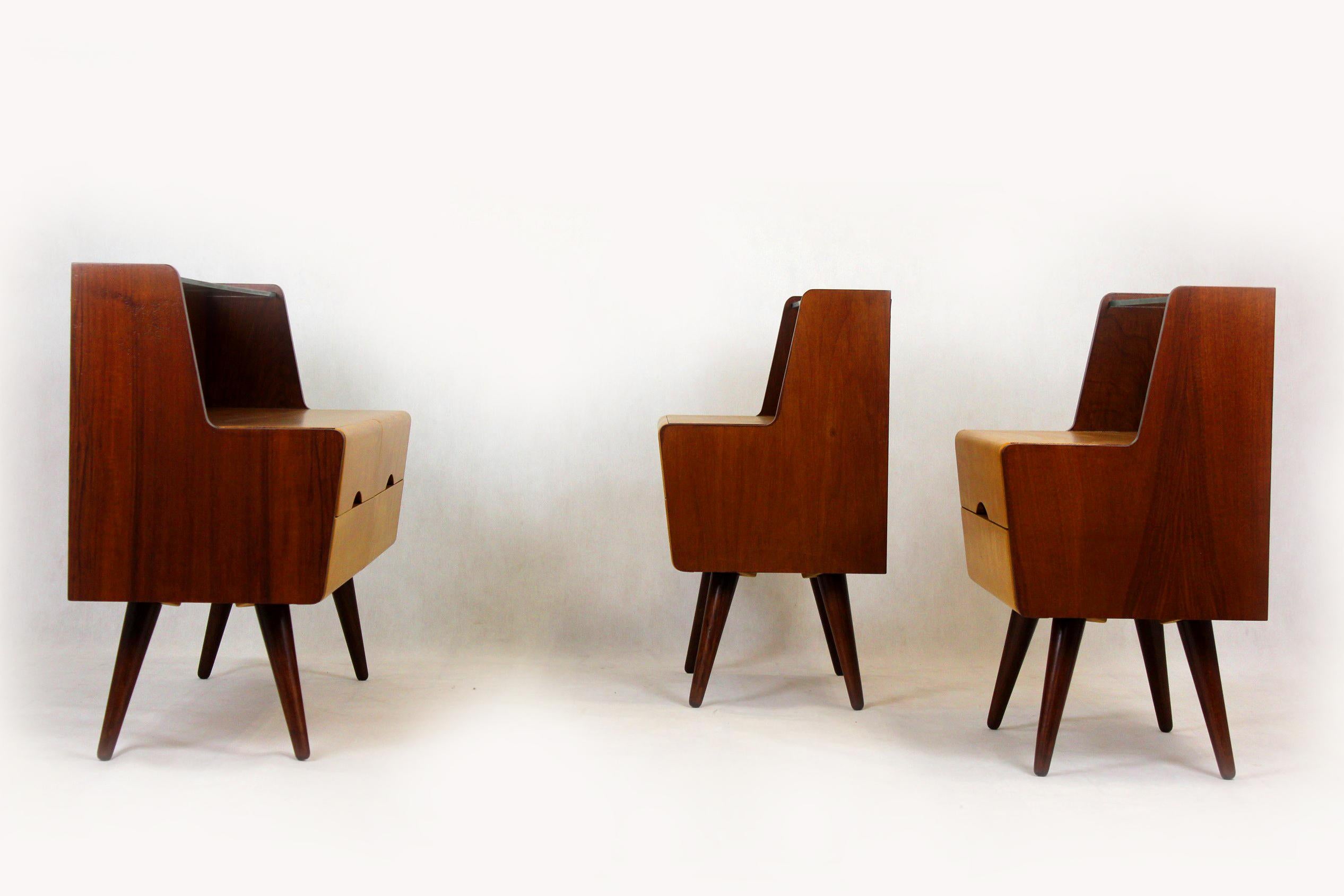 Mid-Century Bedside Tables and Cabinet, 1960s, Set of 3 8