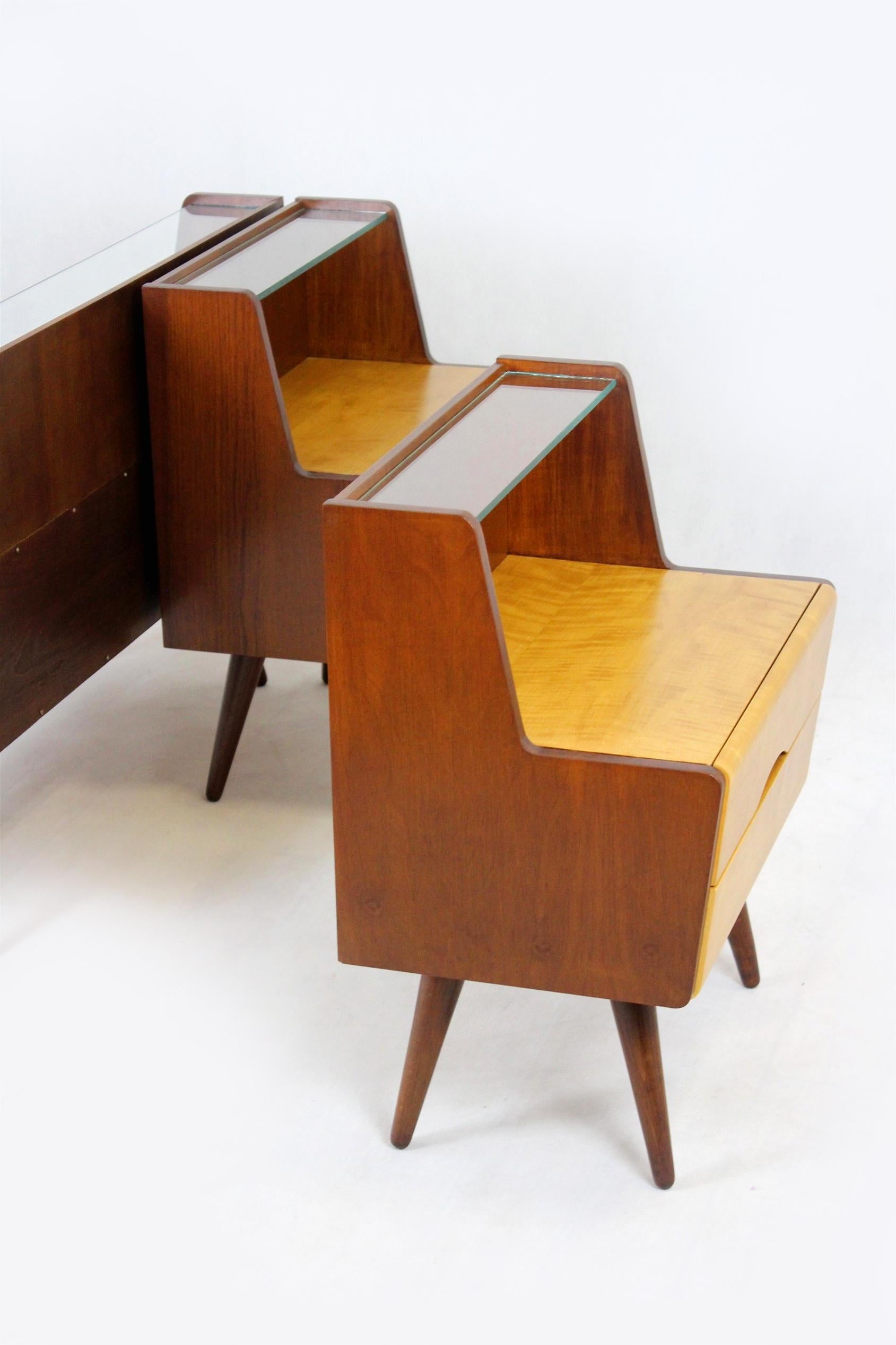 Mid-Century Bedside Tables and Cabinet, 1960s, Set of 3 10
