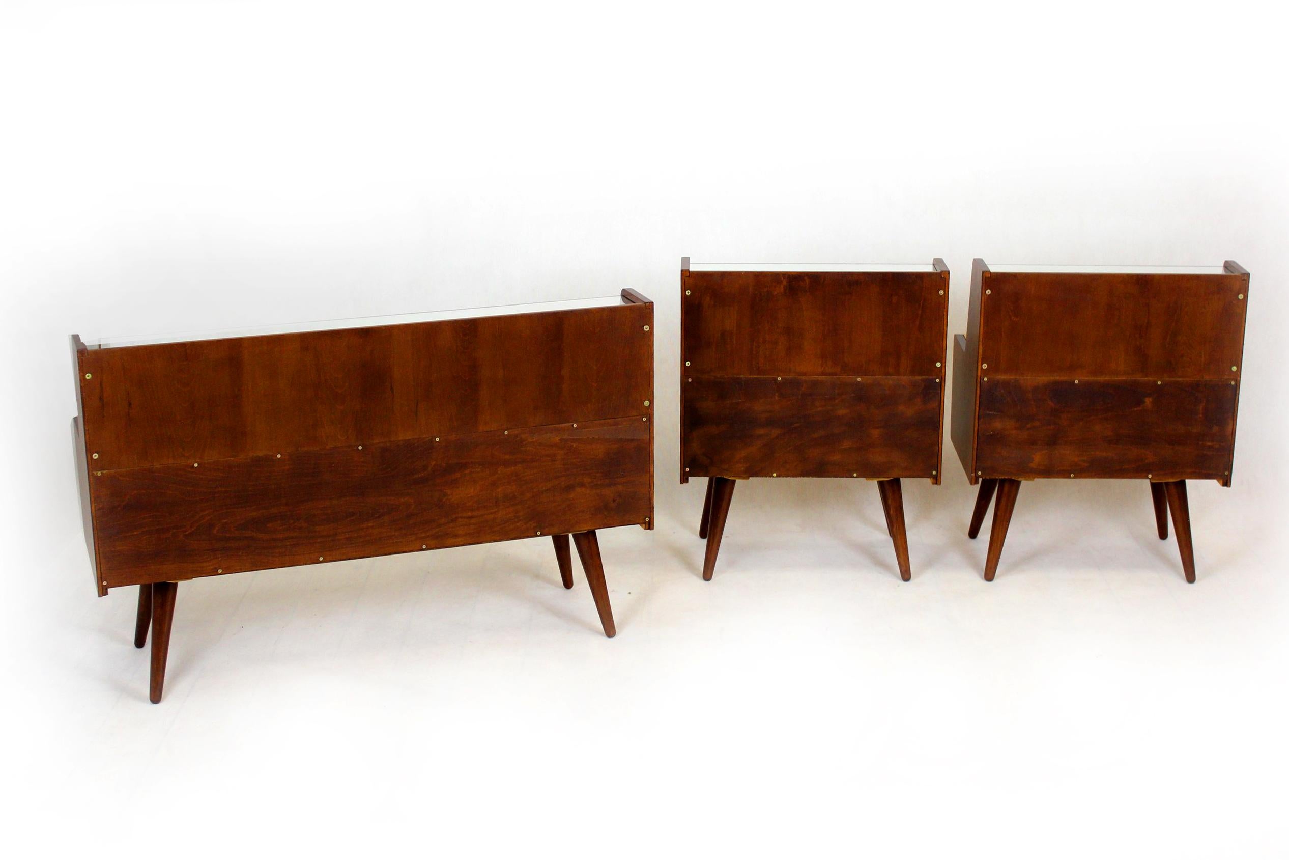 Mid-Century Bedside Tables and Cabinet, 1960s, Set of 3 13