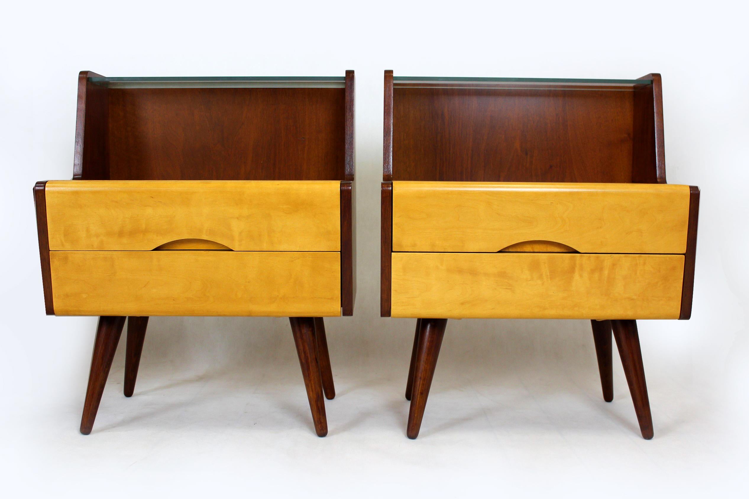 Mid-Century Bedside Tables and Cabinet, 1960s, Set of 3 In Good Condition In Żory, PL