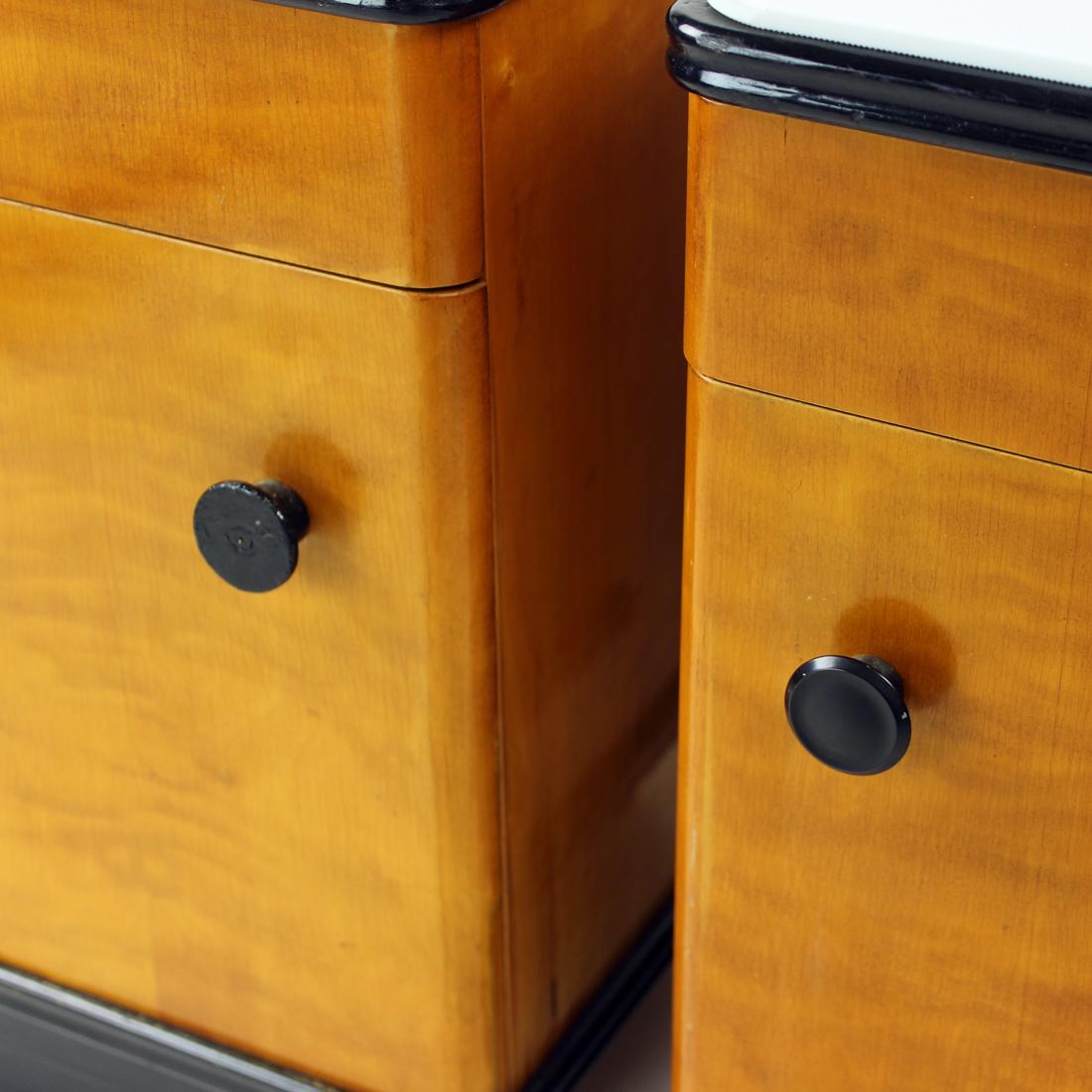 Mid Century Bedside Tables In Oak With Glass Top, Up Zavody 1960s For Sale 4
