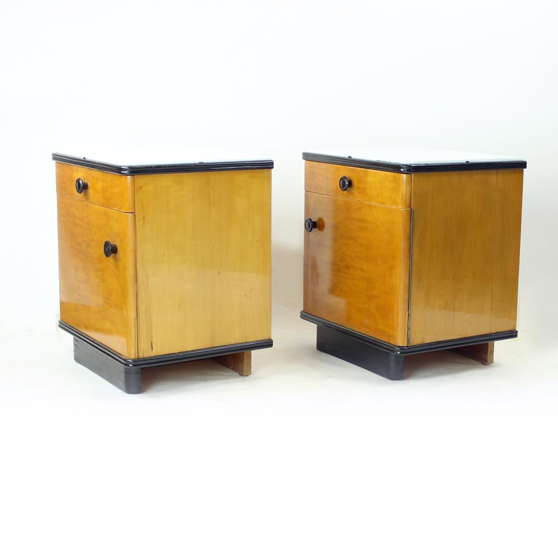 Mid Century Bedside Tables In Oak With Glass Top, Up Zavody 1960s For Sale 8