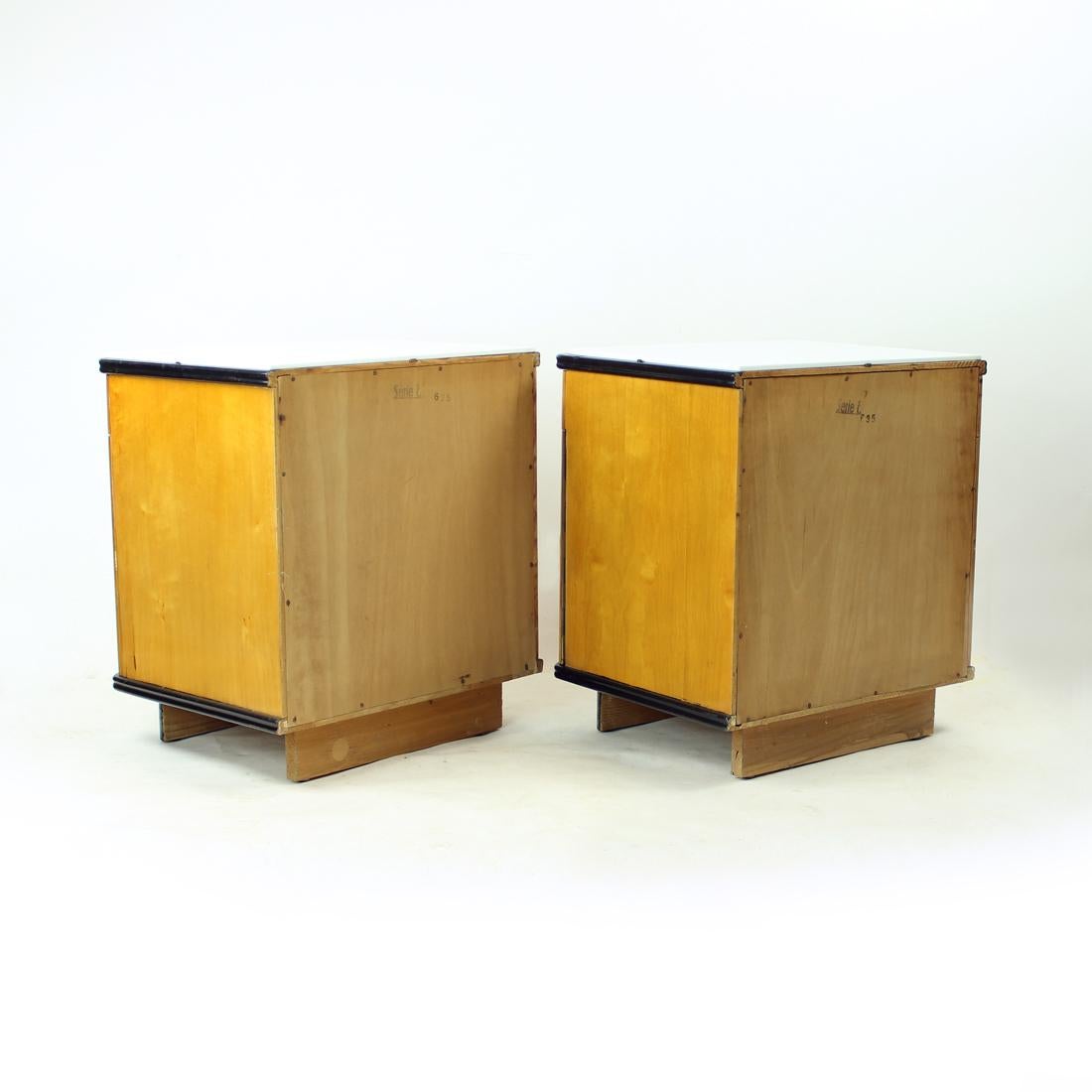 Mid Century Bedside Tables In Oak With Glass Top, Up Zavody 1960s For Sale 10